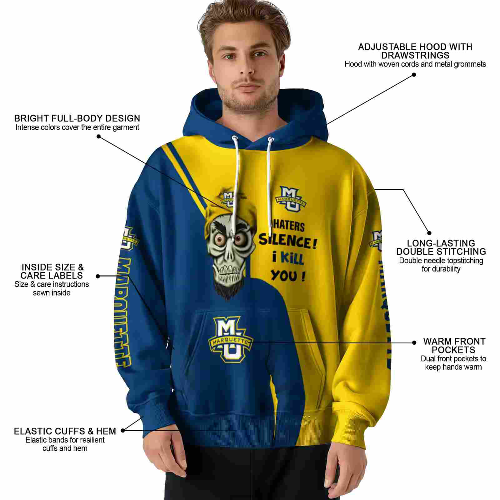 marquette golden eagles achmed skull blue hoodie latest model