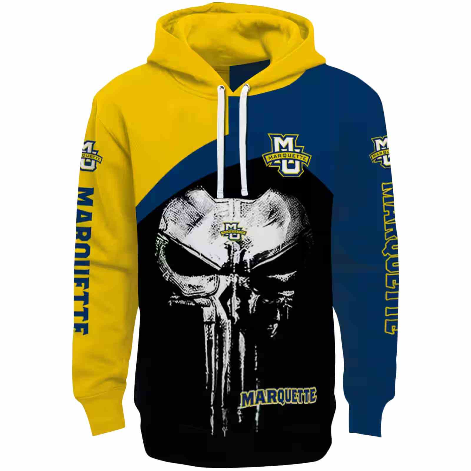 Marquette Golden Eagles Skull Punisher Yellow Black Hoodie