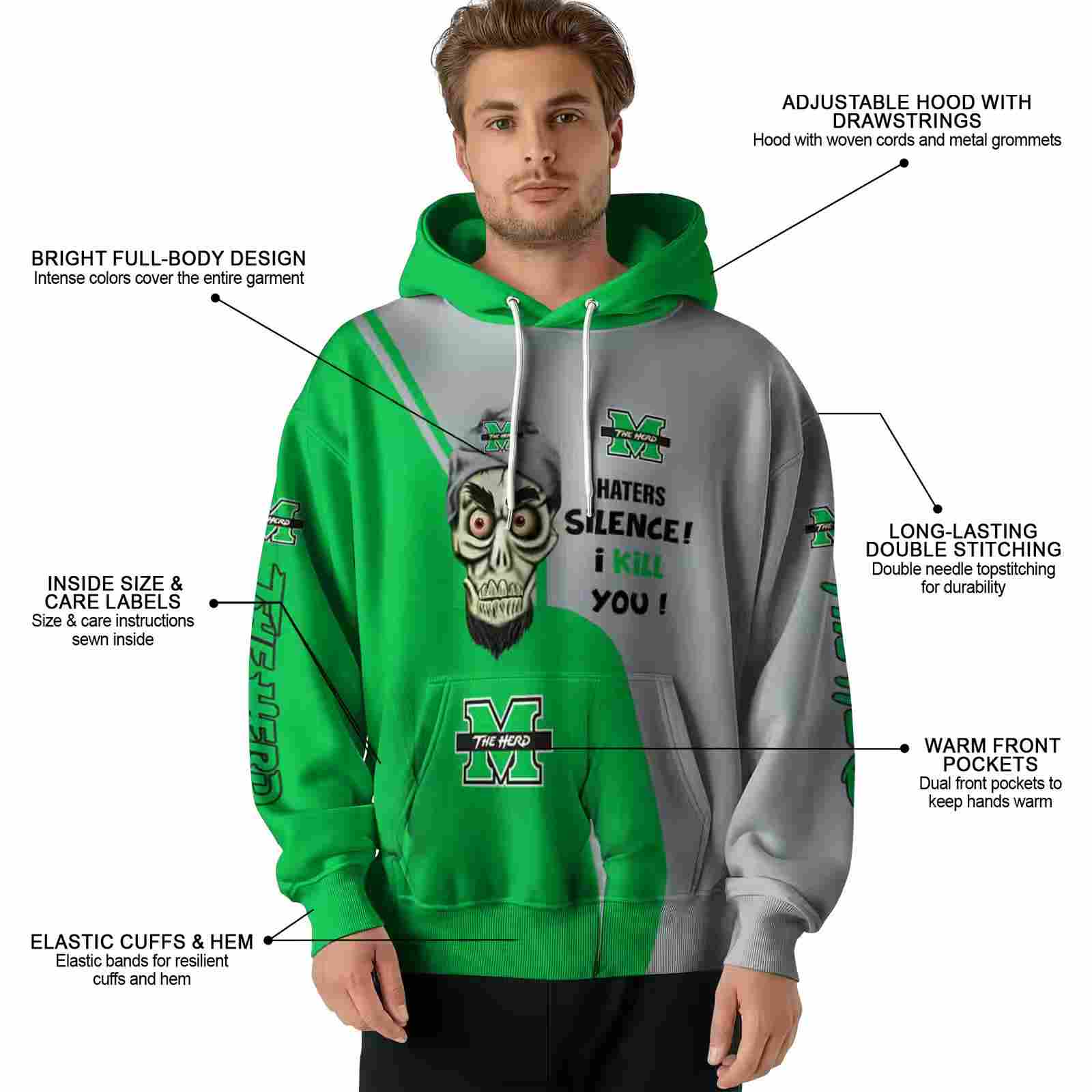 marshall thundering herd achmed skull green hoodie latest model
