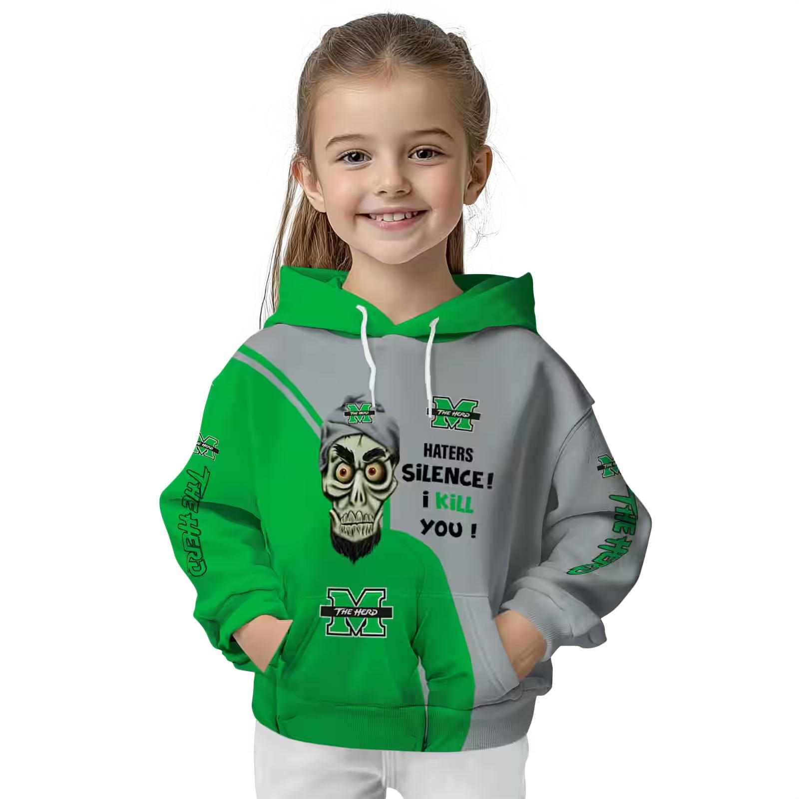 marshall thundering herd achmed skull green hoodie top rated