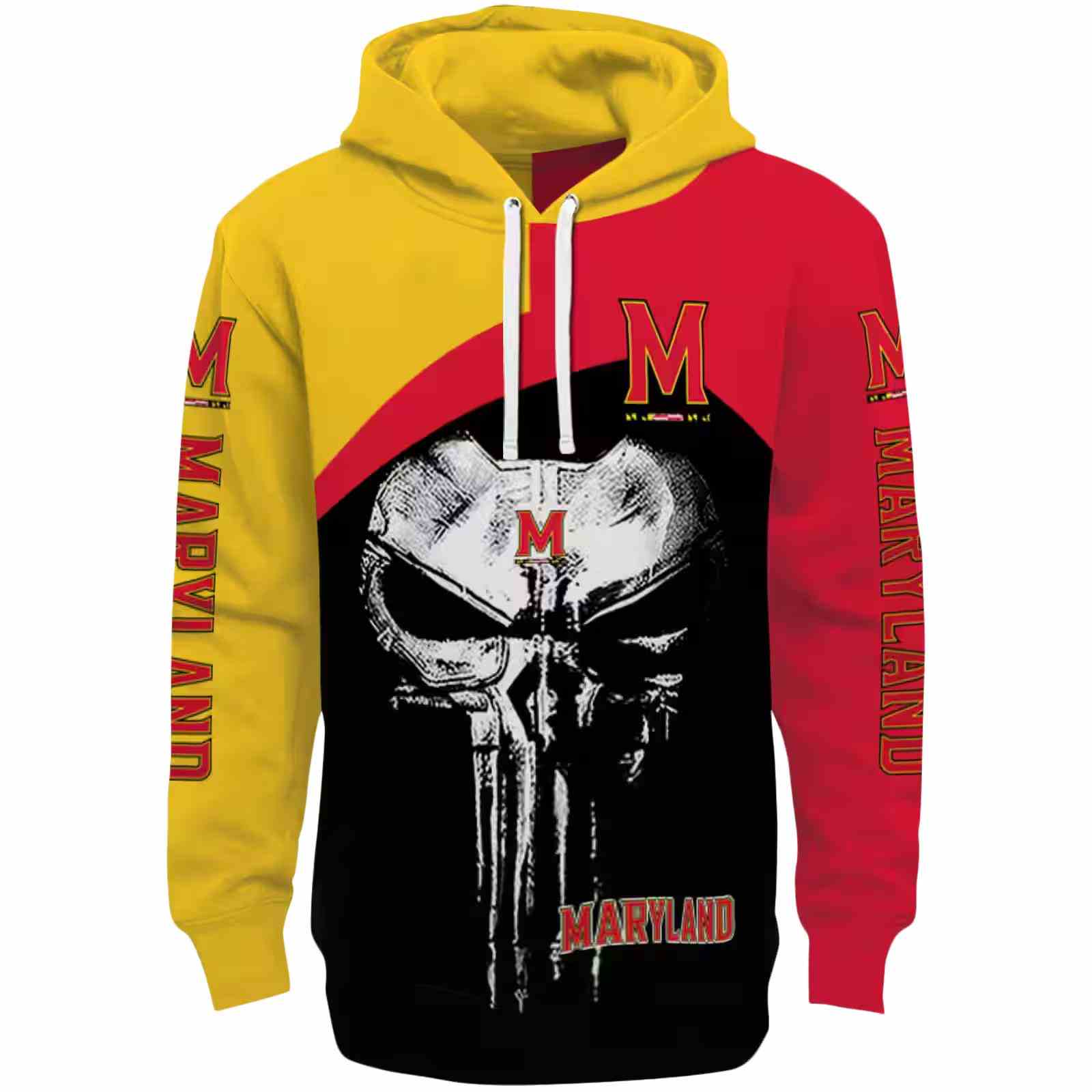 Maryland Terrapins Skull Punisher Gold Black Hoodie