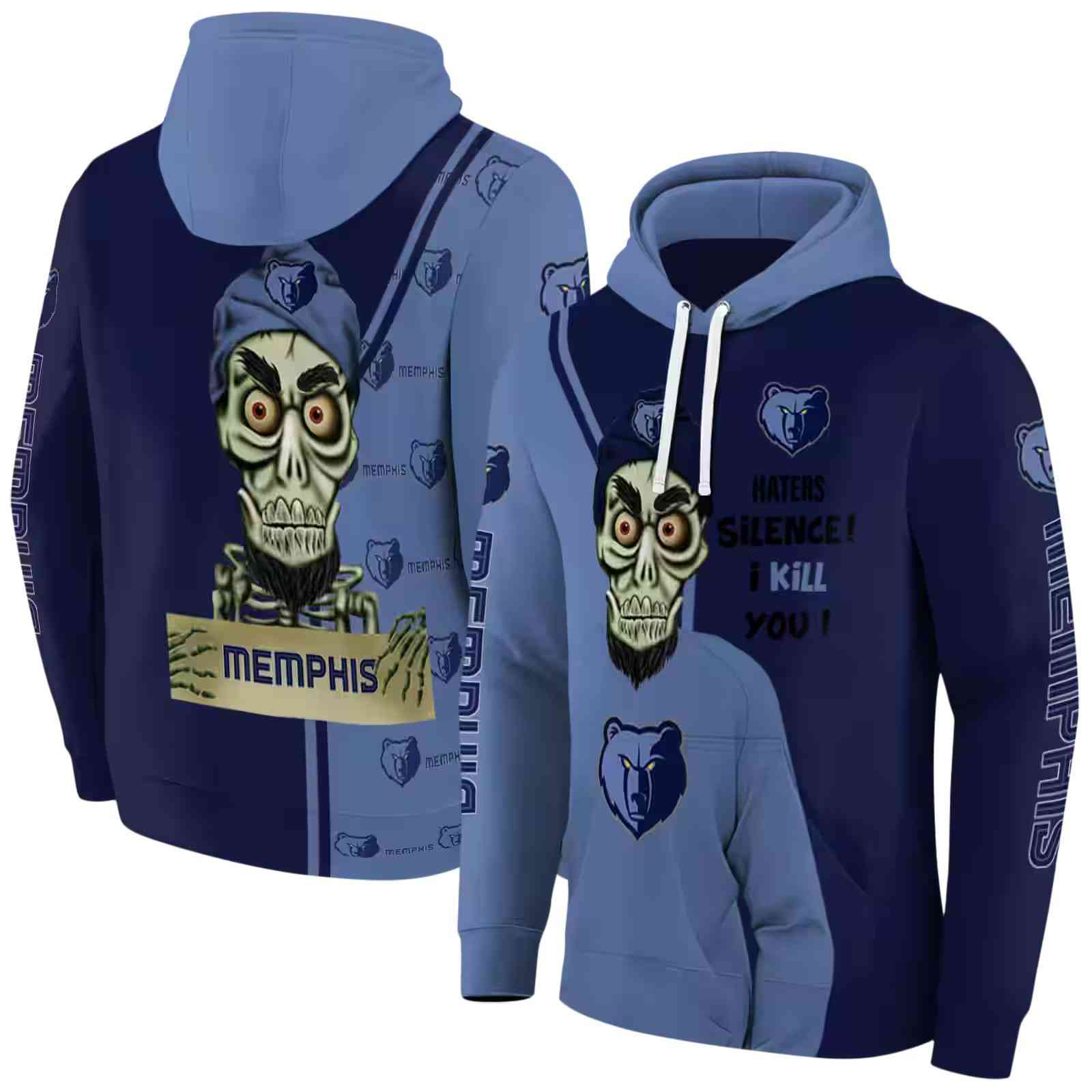 memphis grizzlies achmed skull blue hoodie fashion forward