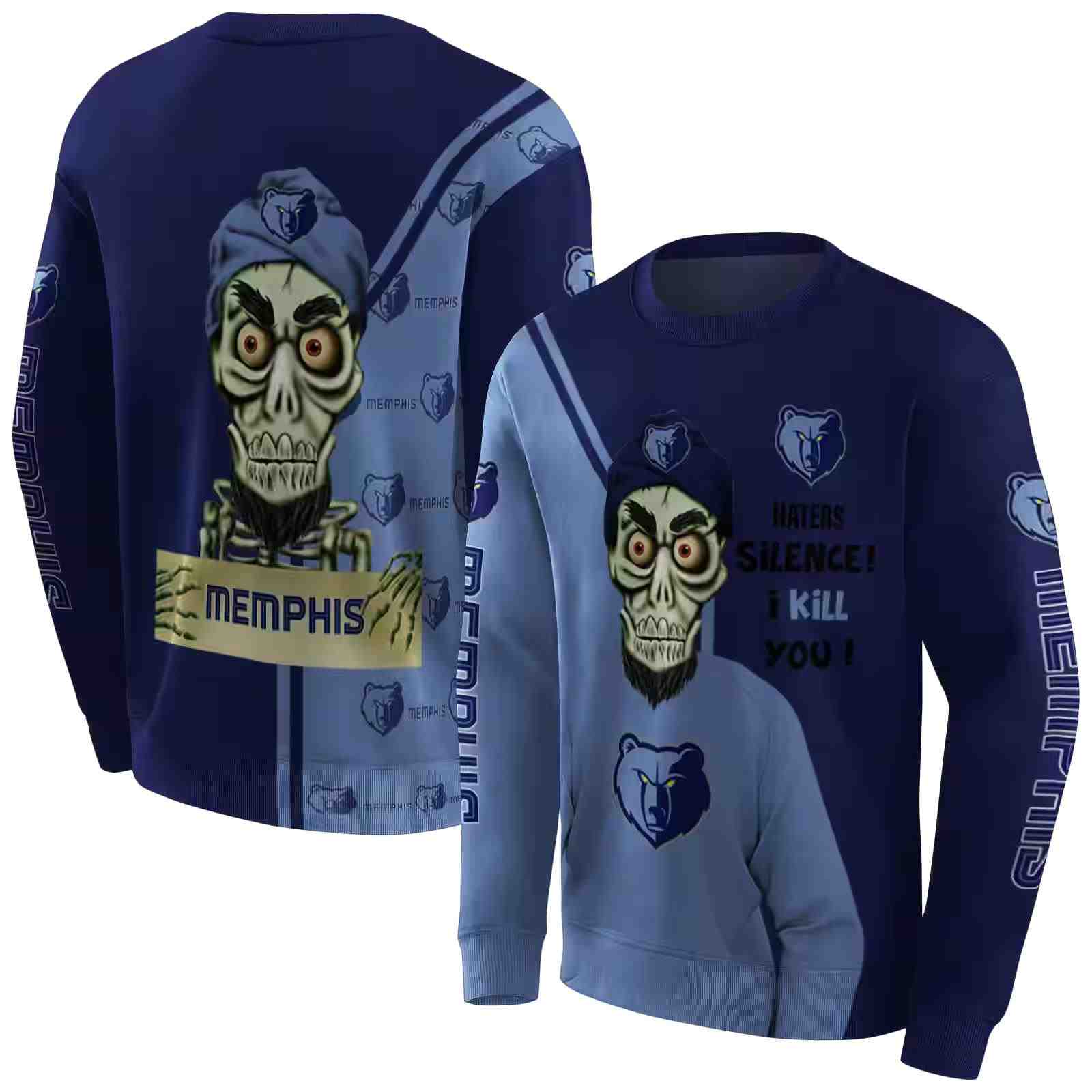 memphis grizzlies achmed skull blue hoodie premium grade