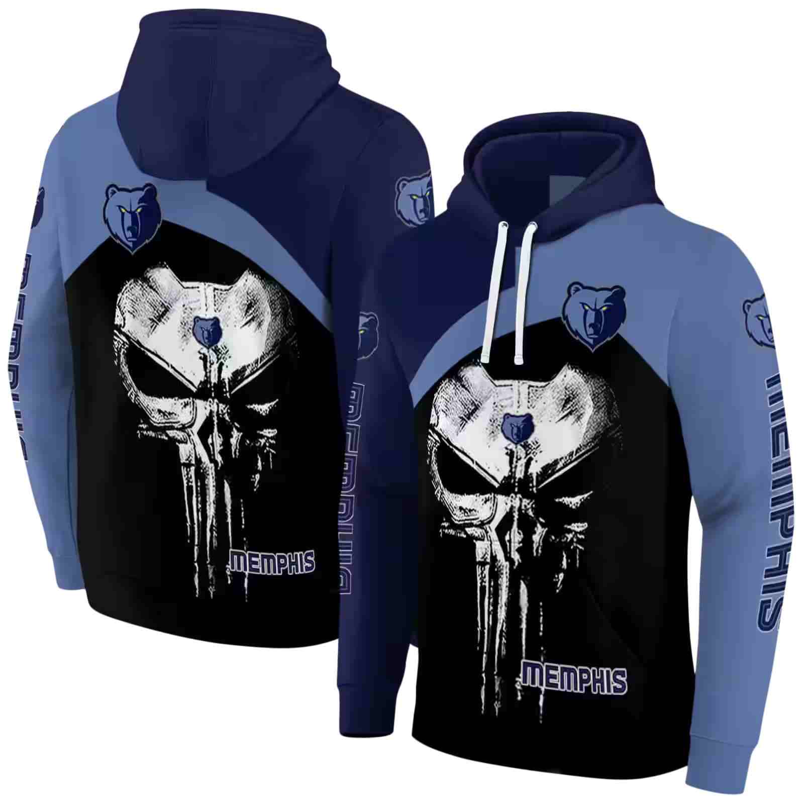 memphis grizzlies skull punisher navy black hoodie fashion forward