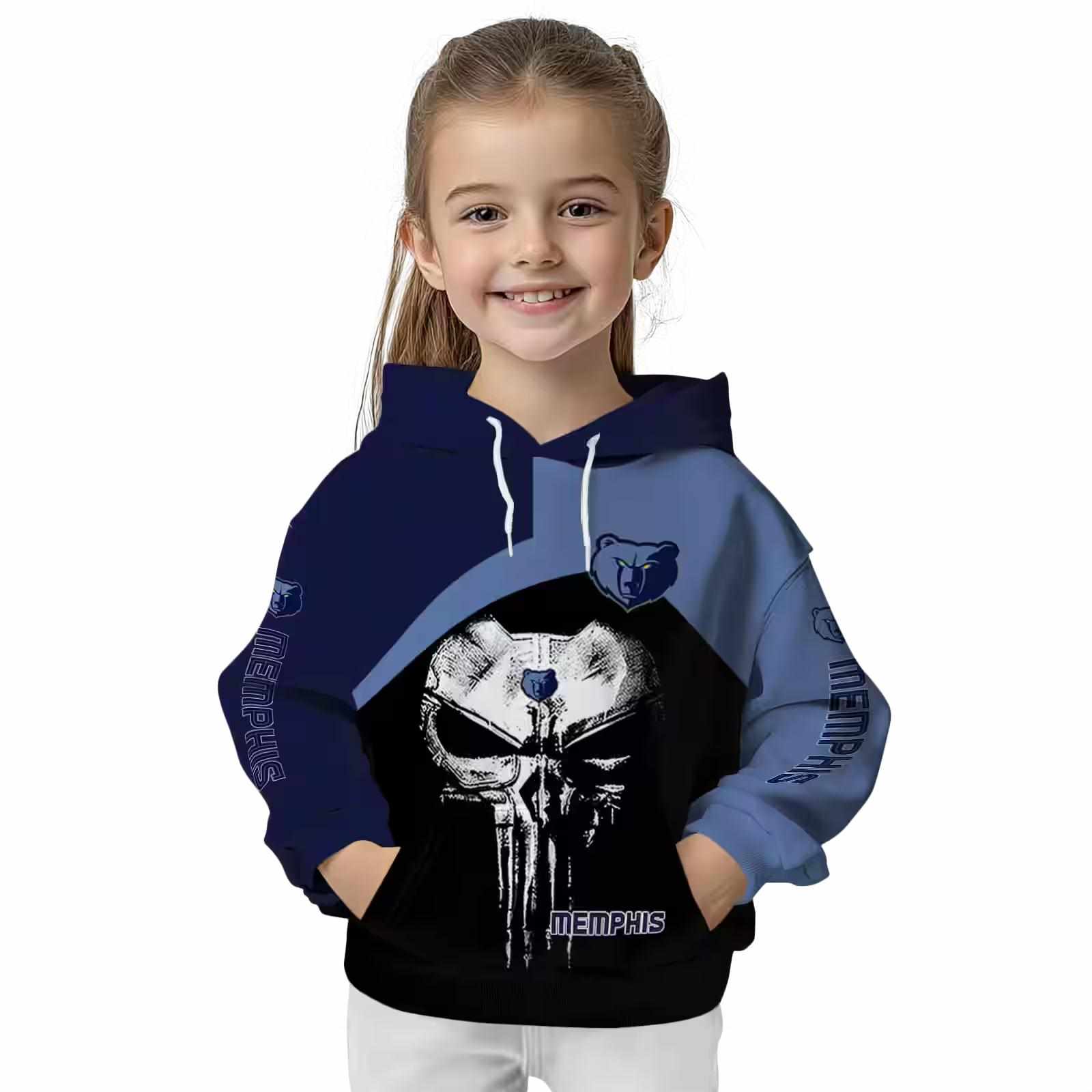 memphis grizzlies skull punisher navy black hoodie top rated