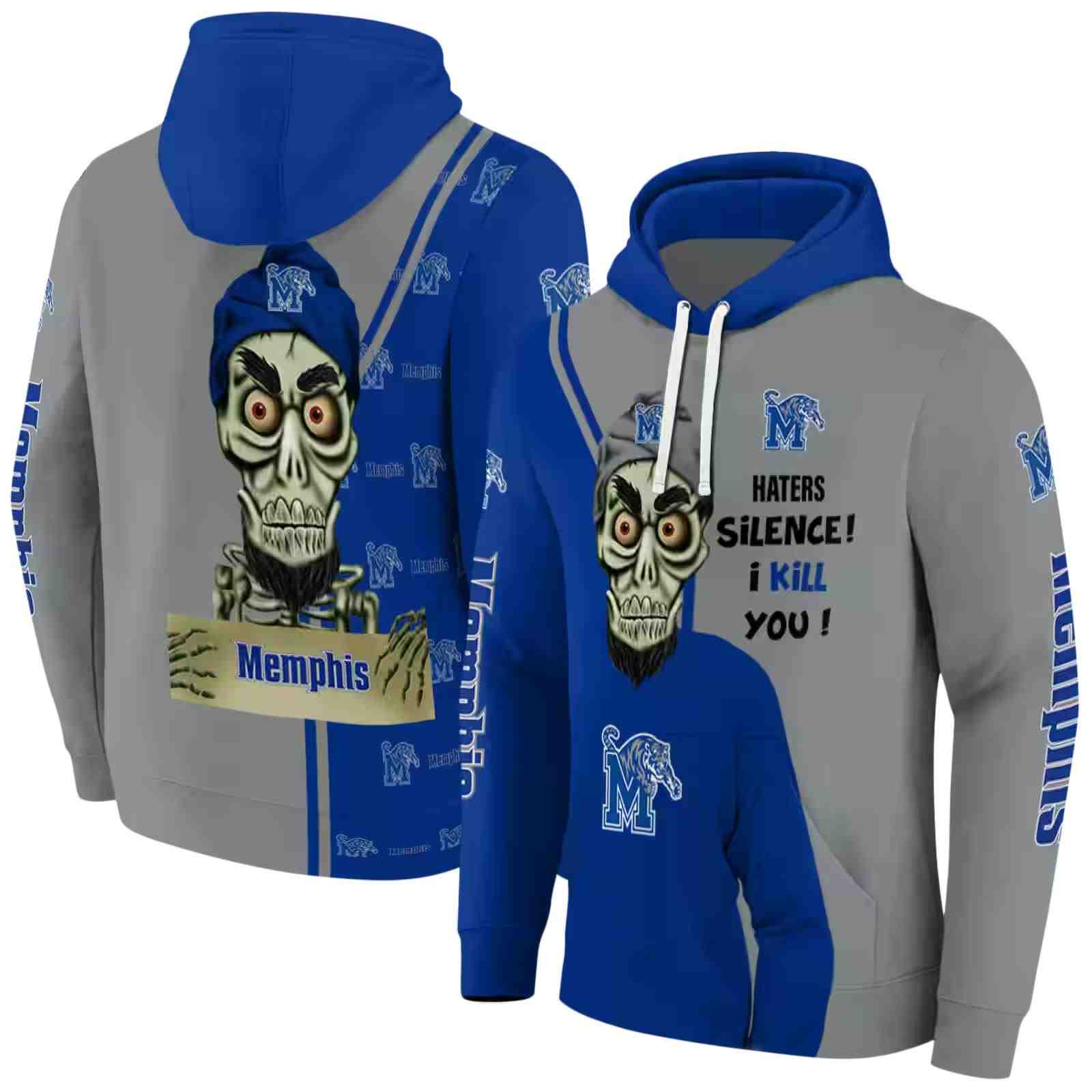 memphis tigers achmed skull blue hoodie fashion forward