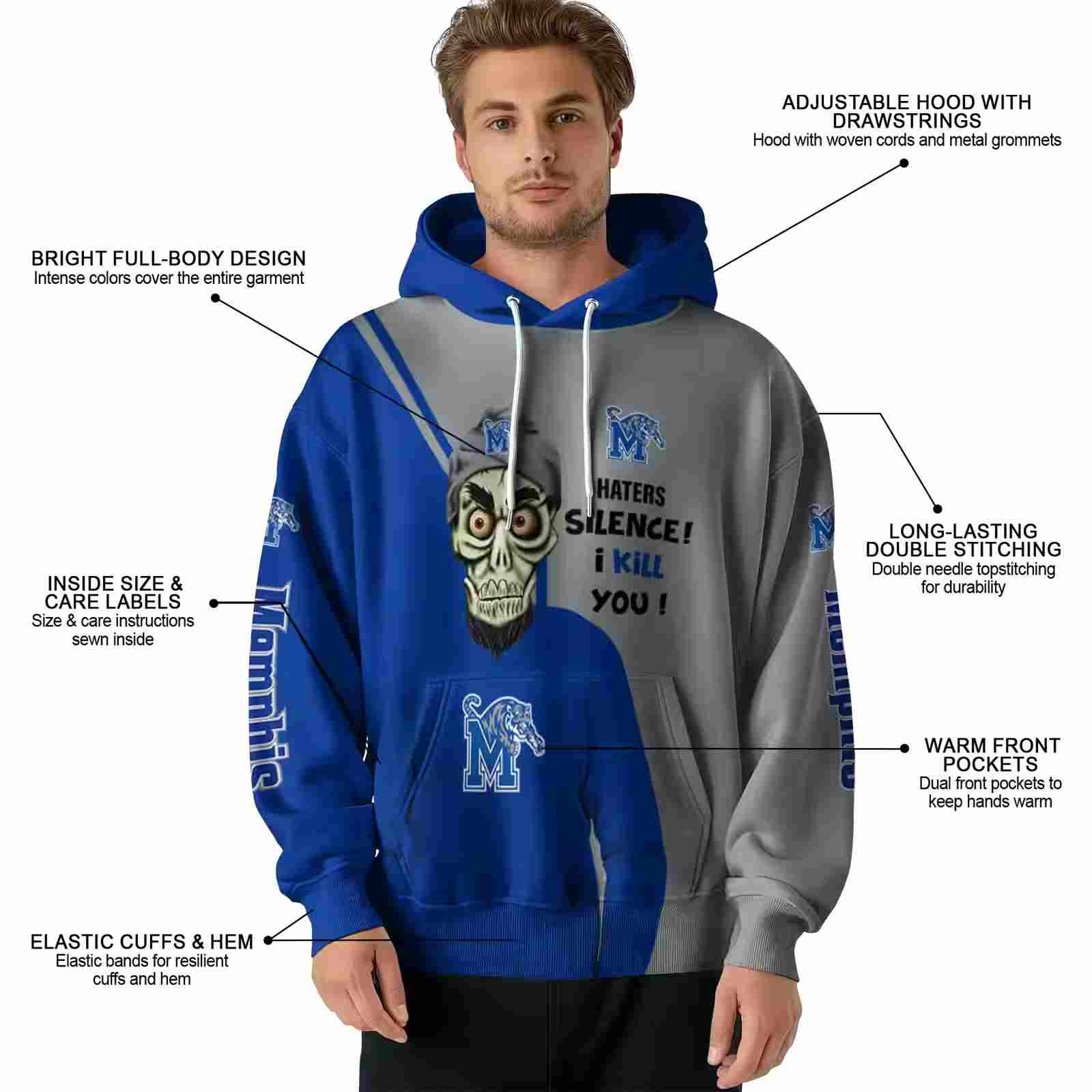 memphis tigers achmed skull blue hoodie latest model