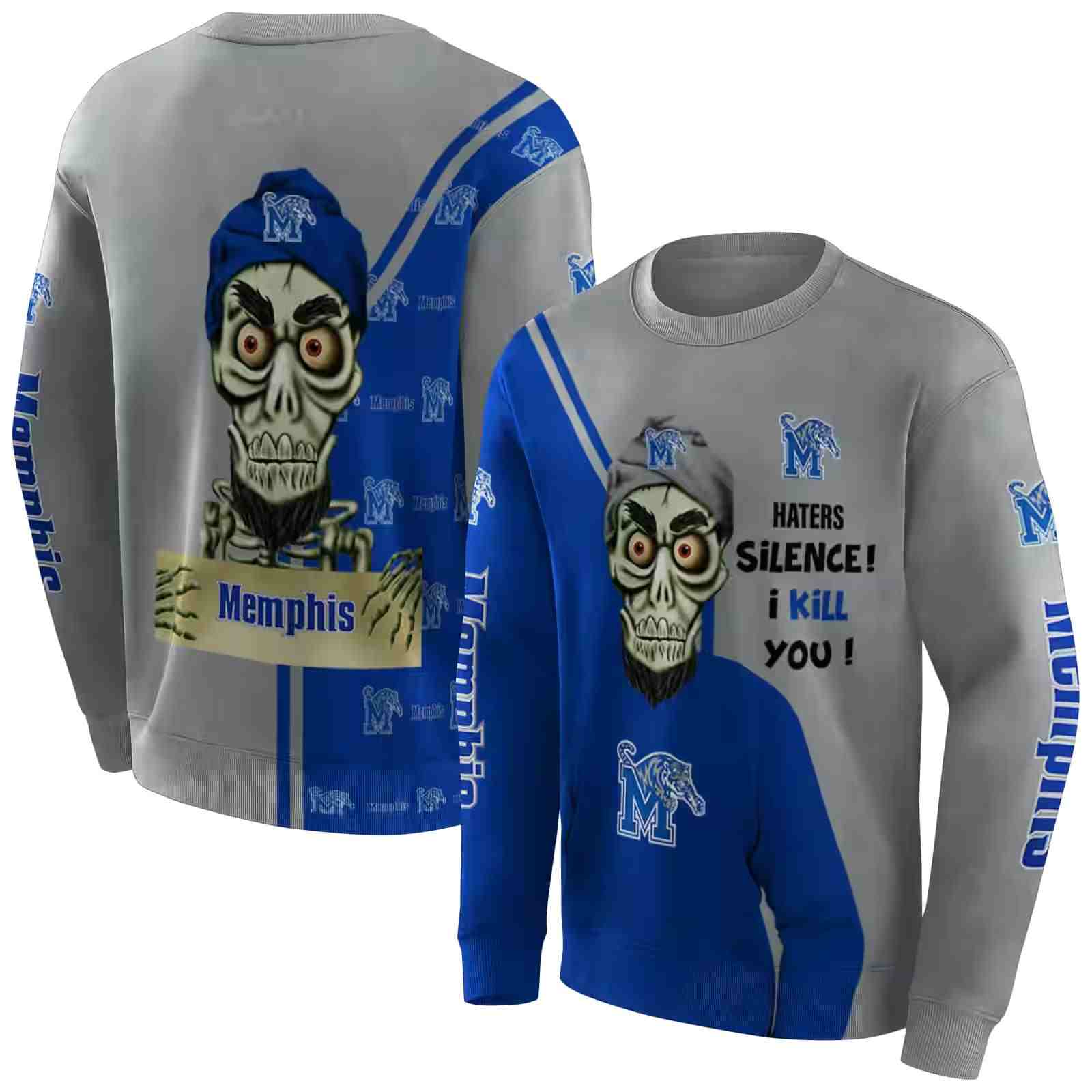 memphis tigers achmed skull blue hoodie premium grade