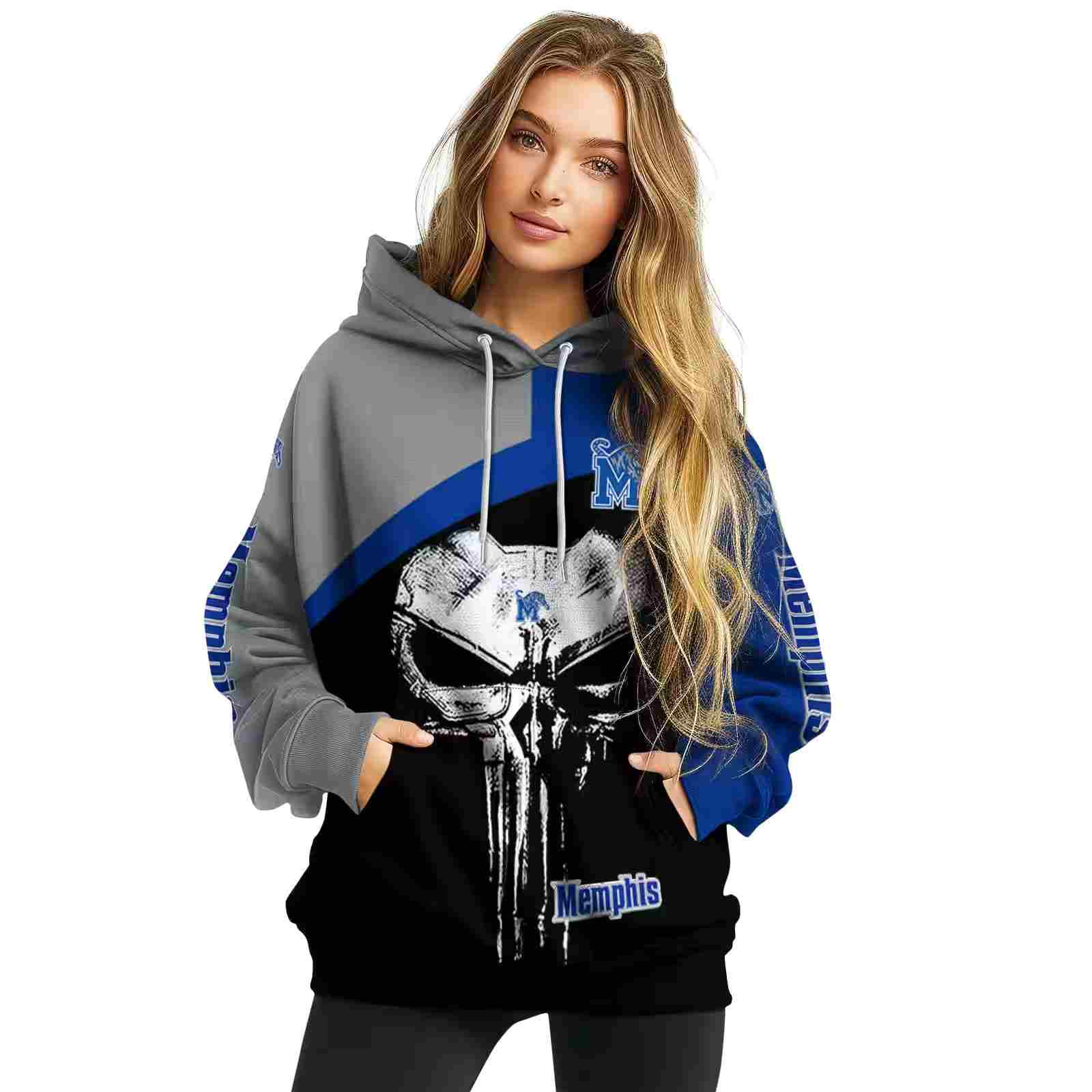 memphis tigers skull punisher gray black hoodie high quality