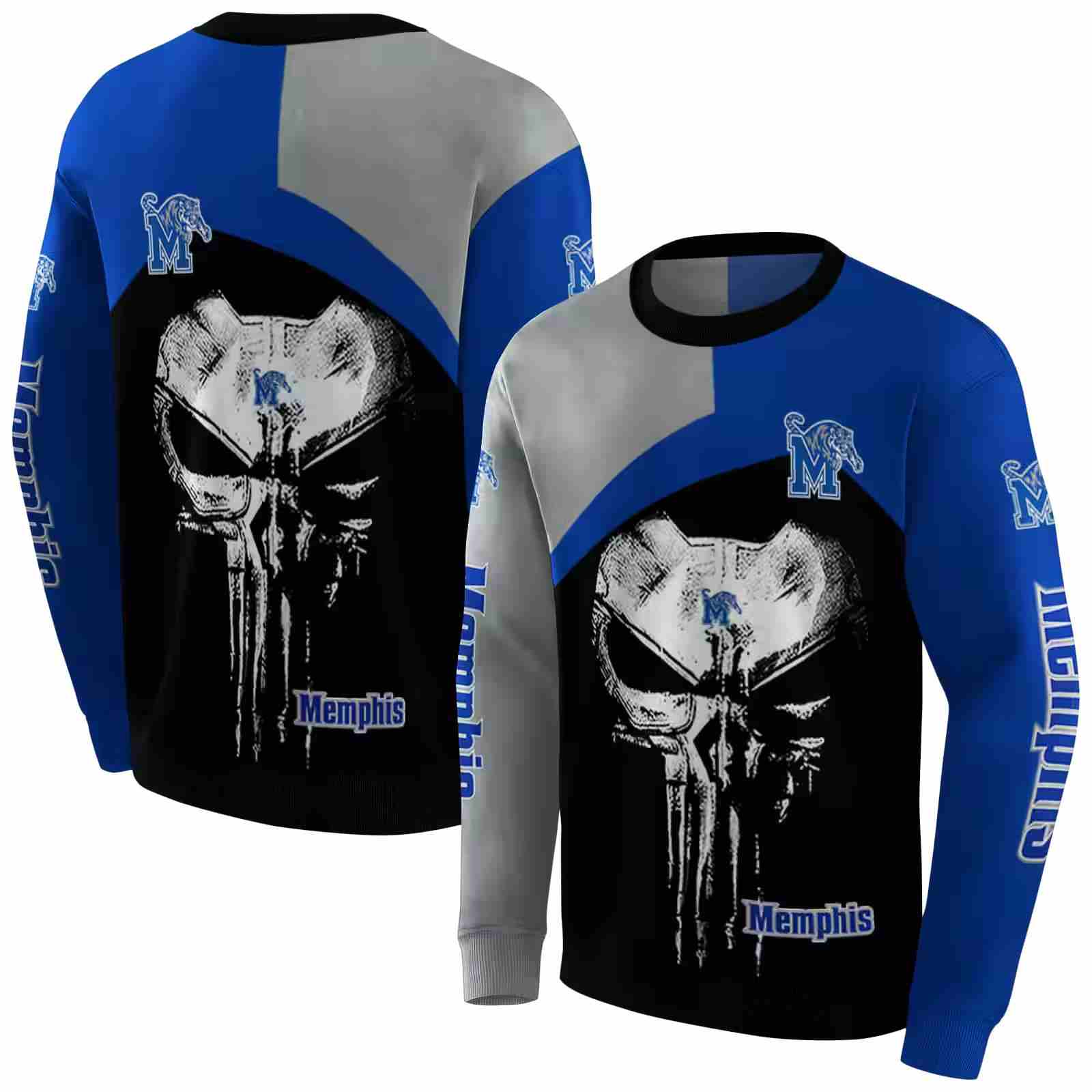 memphis tigers skull punisher gray black hoodie premium grade