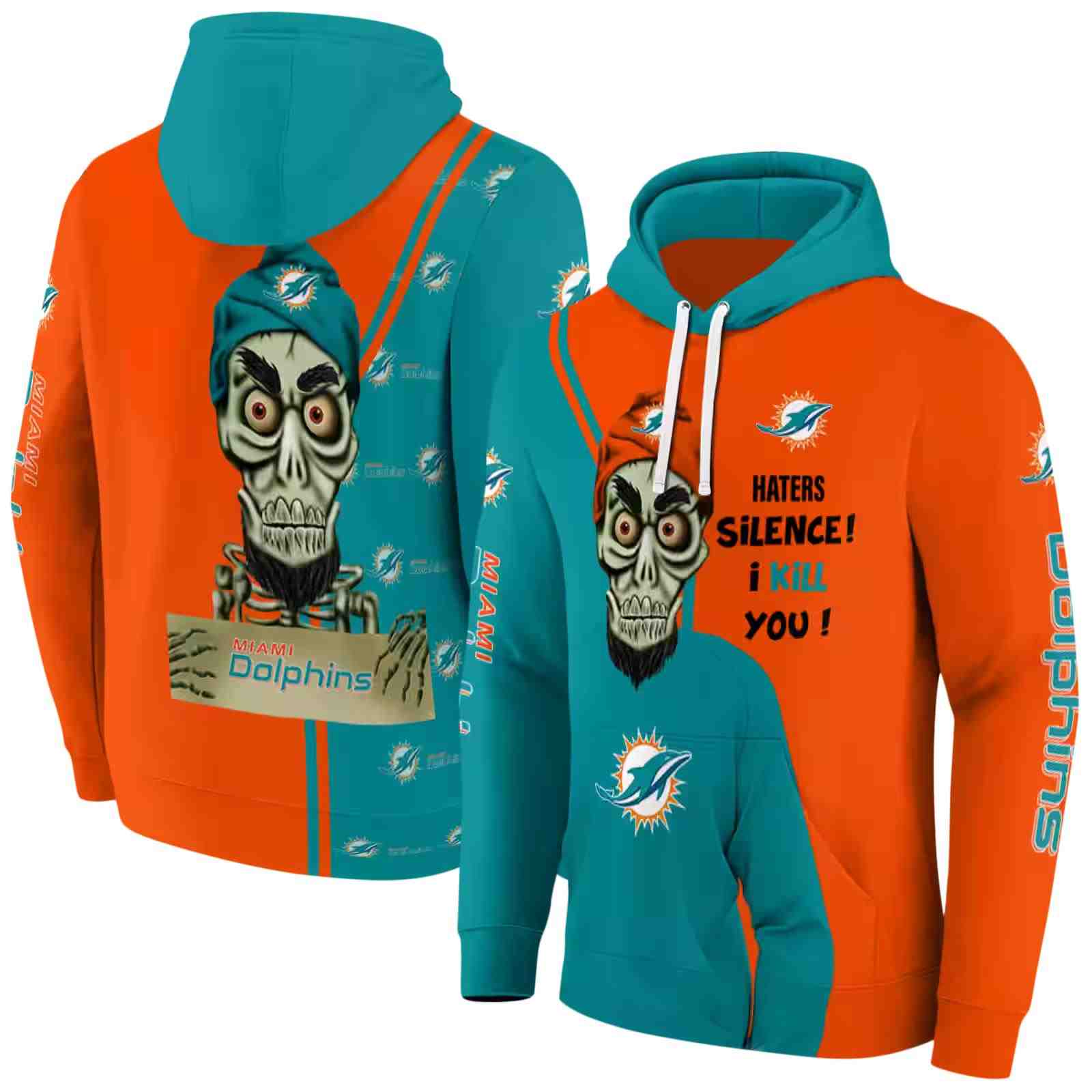 miami dolphins achmed skull aqua hoodie fashion forward