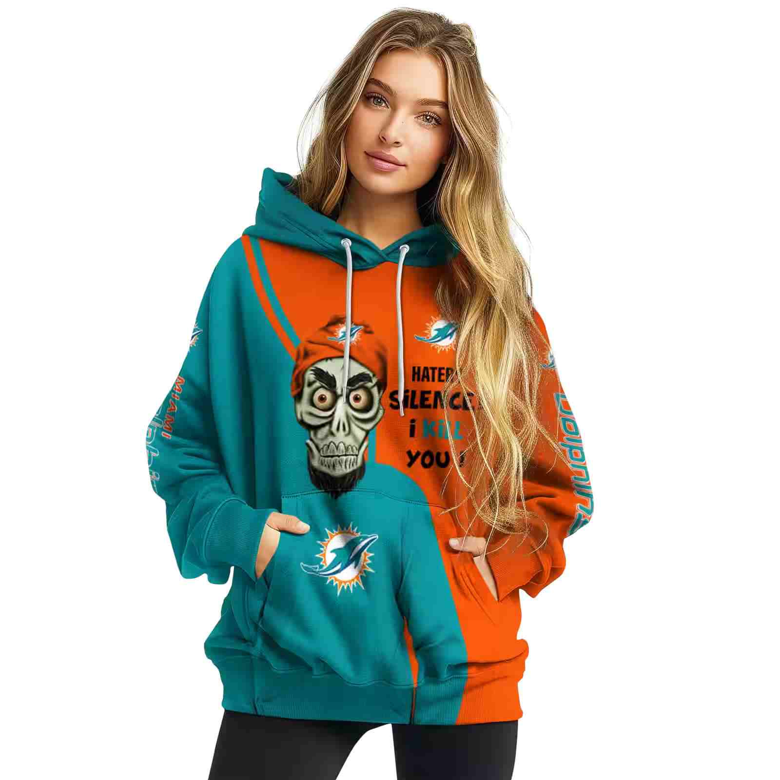 miami dolphins achmed skull aqua hoodie high quality