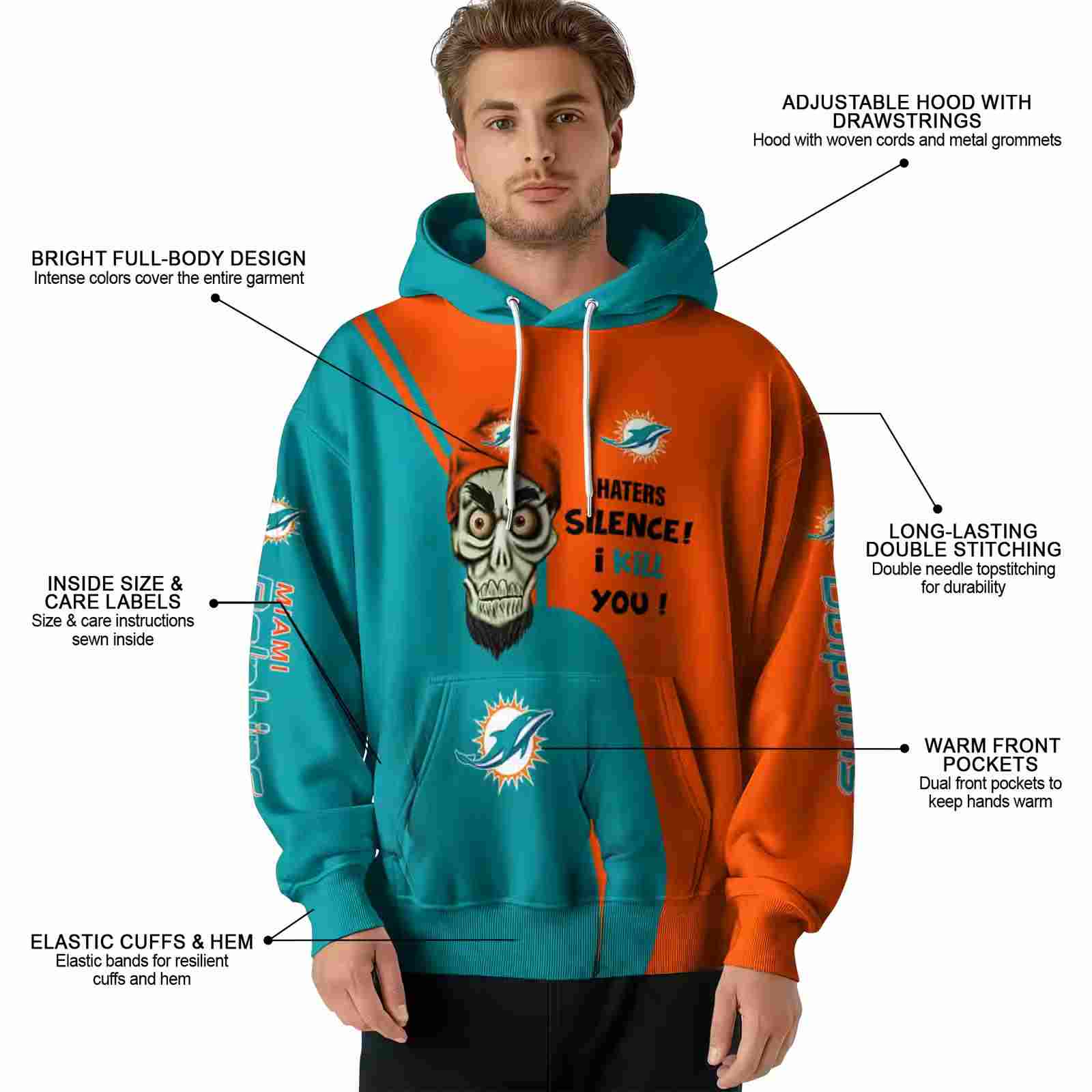 miami dolphins achmed skull aqua hoodie latest model