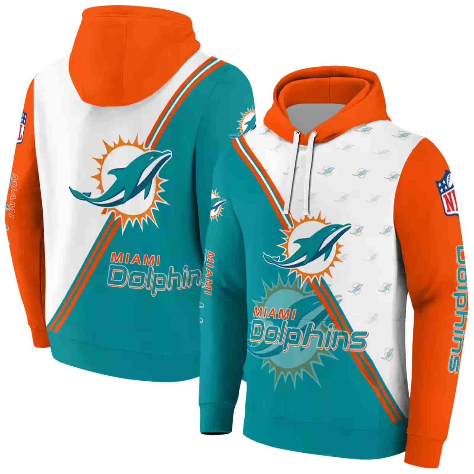 miami dolphins diagonal stripe aqua white hoodie fashion forward