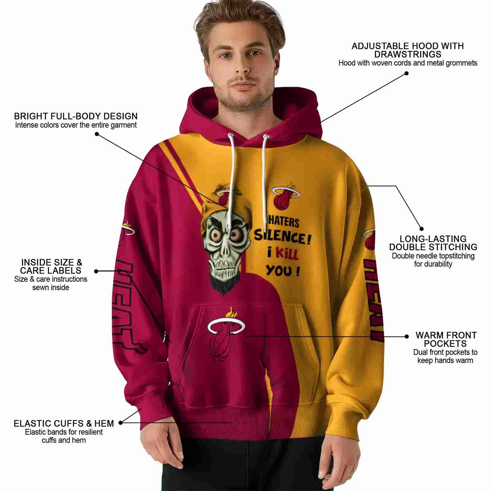 miami heat achmed skull red hoodie latest model