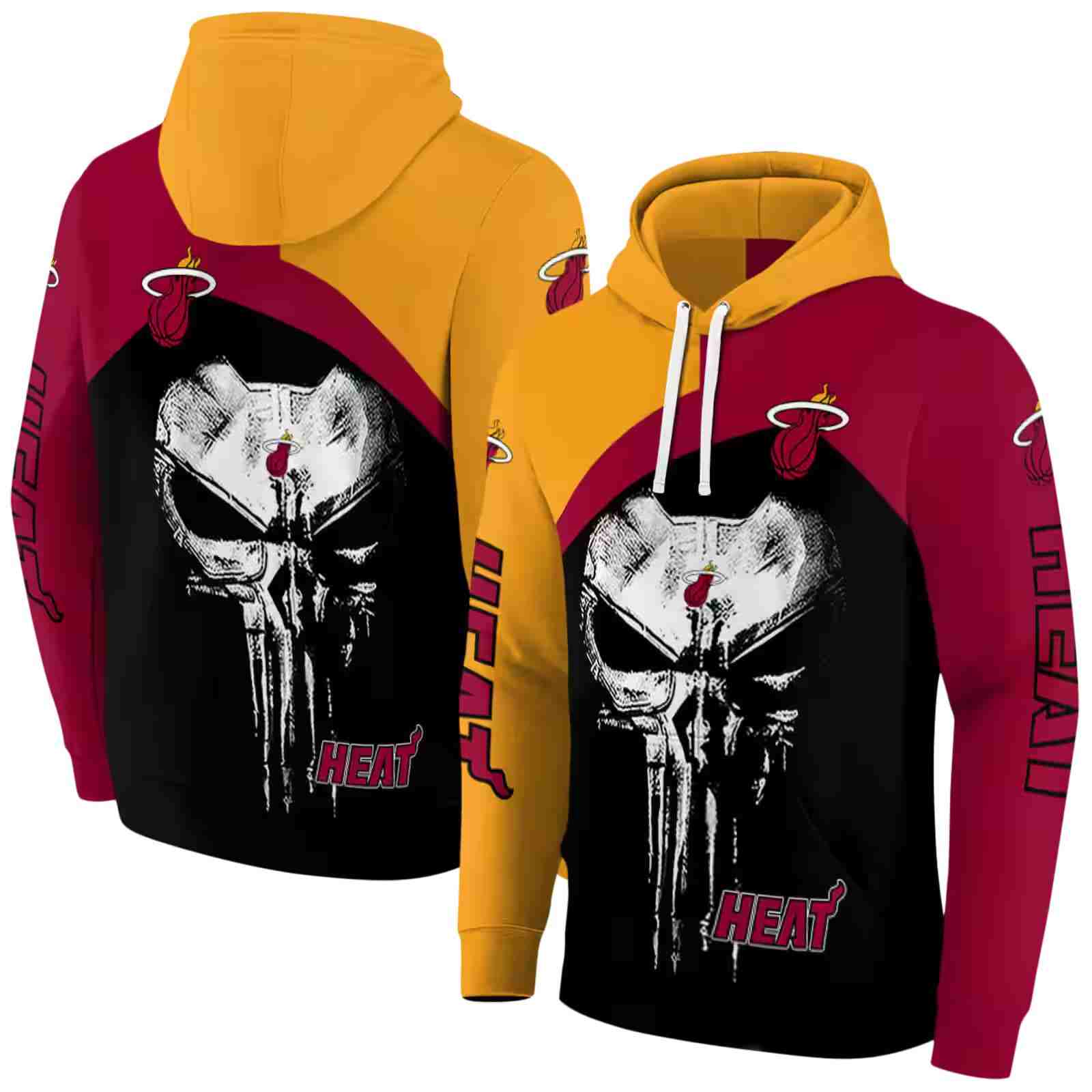 miami heat skull punisher yellow black hoodie fashion forward