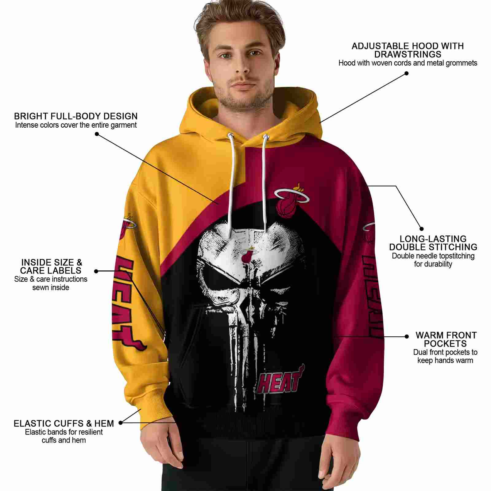 miami heat skull punisher yellow black hoodie latest model