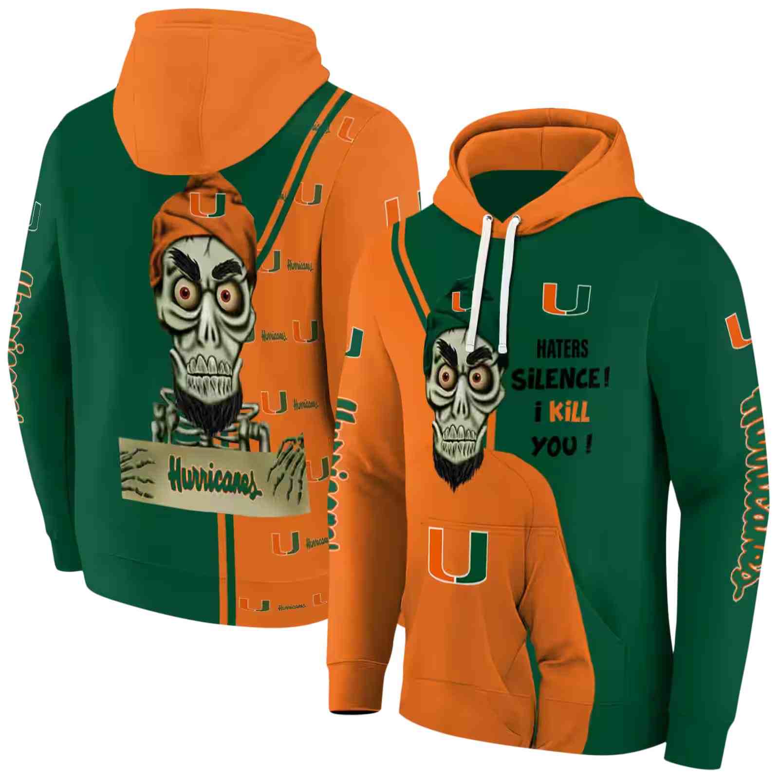 miami hurricanes achmed skull orange hoodie fashion forward