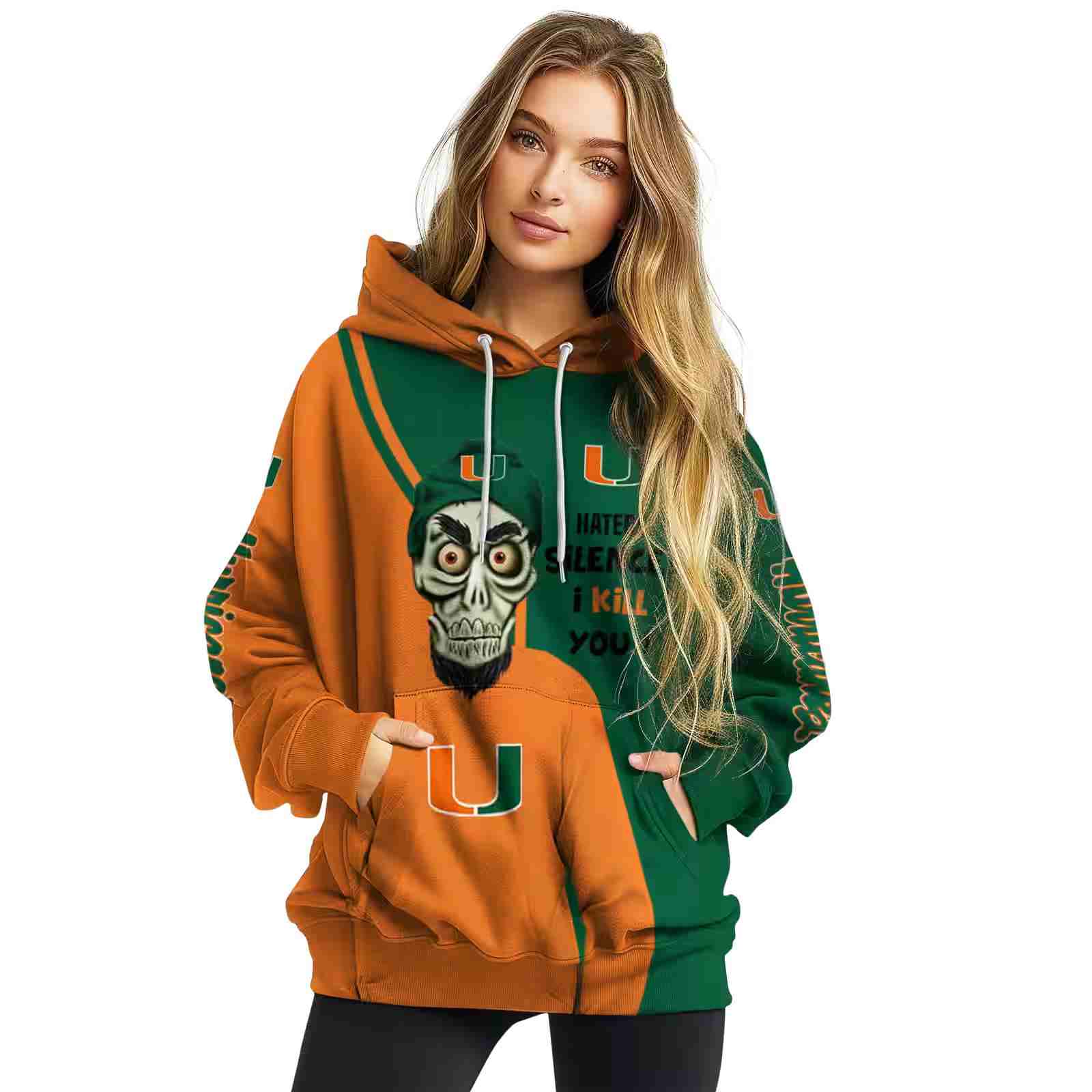 miami hurricanes achmed skull orange hoodie high quality