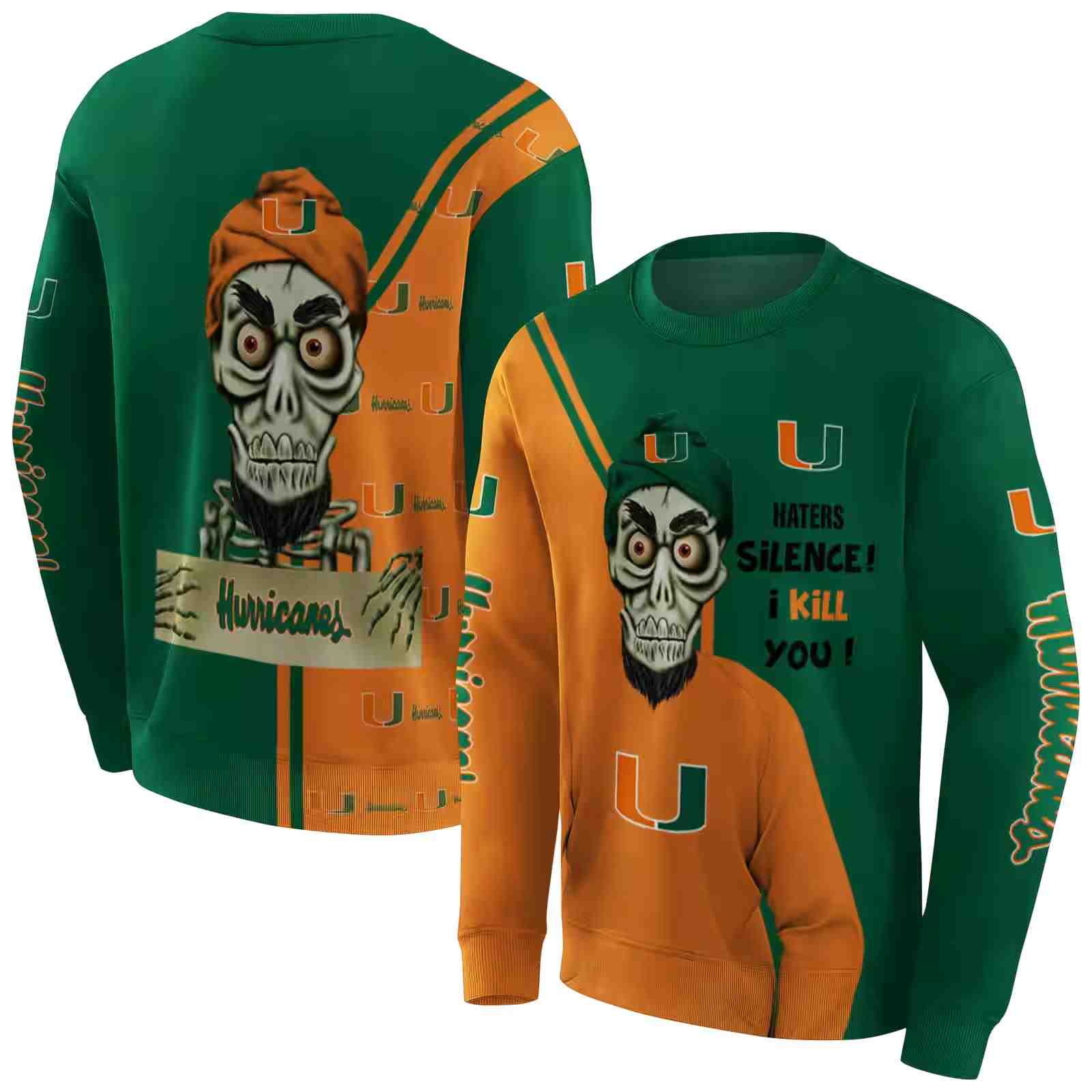 miami hurricanes achmed skull orange hoodie premium grade