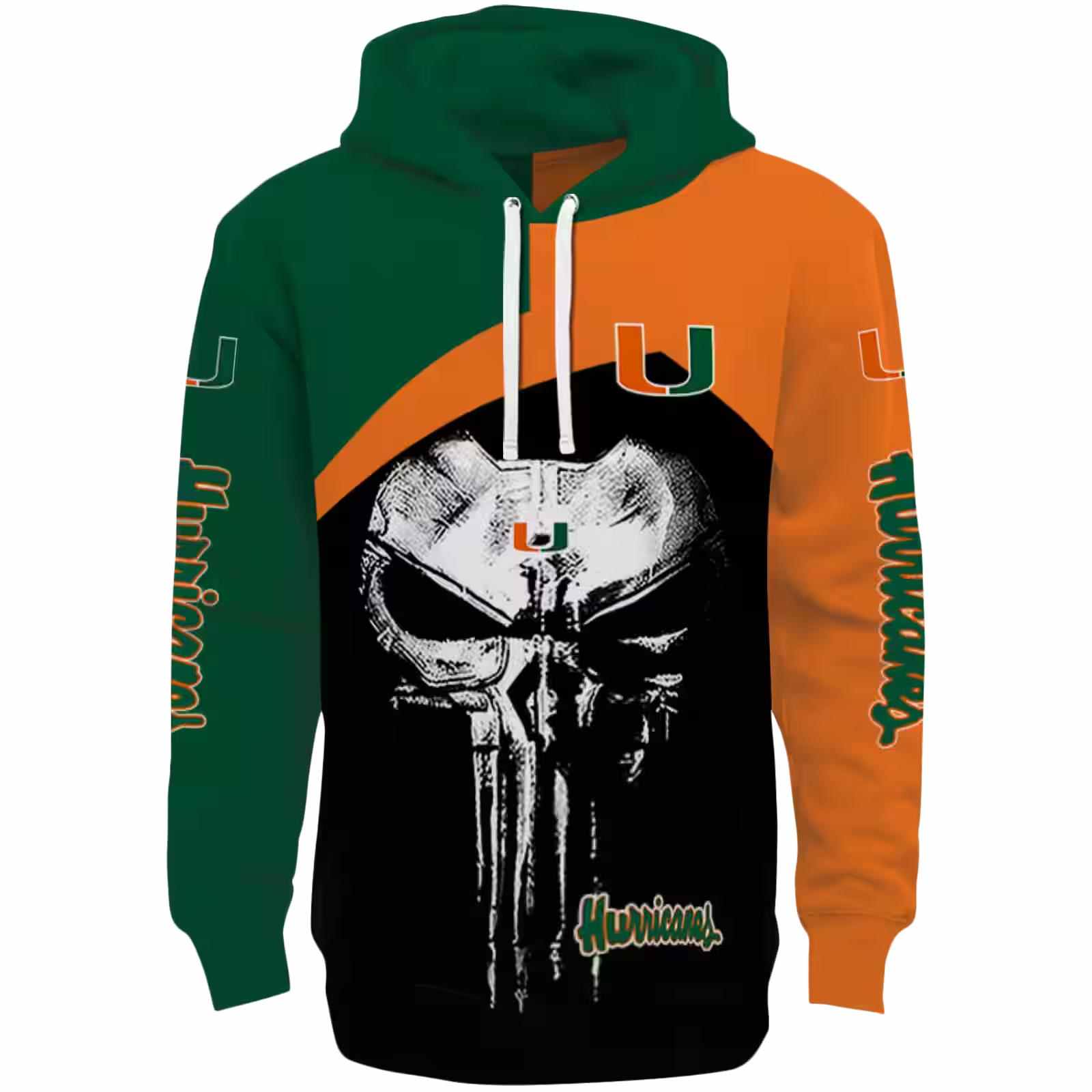 Miami Hurricanes Skull Punisher Green Black Hoodie