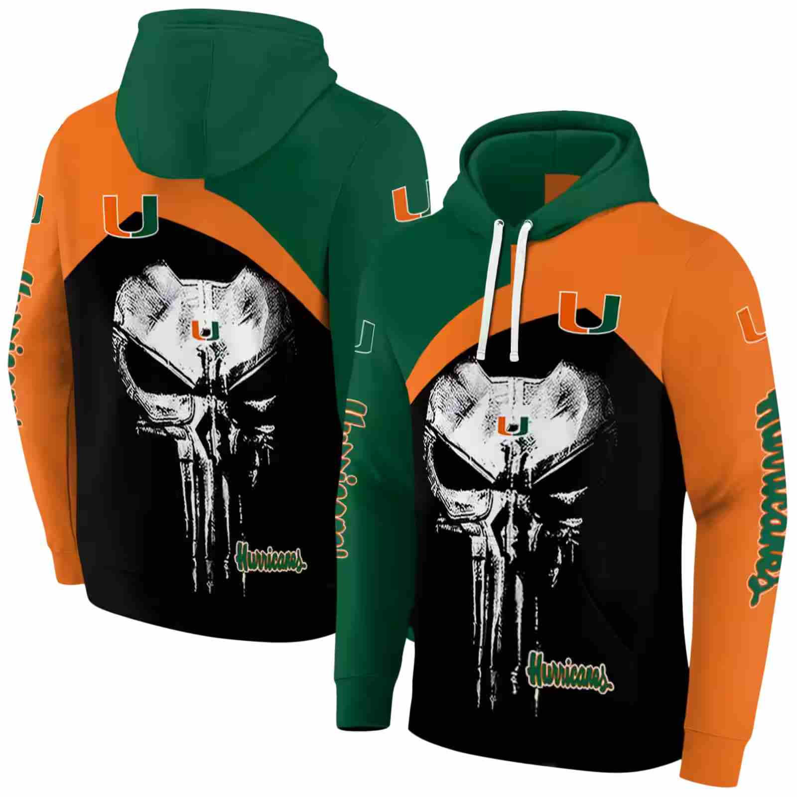 miami hurricanes skull punisher green black hoodie fashion forward