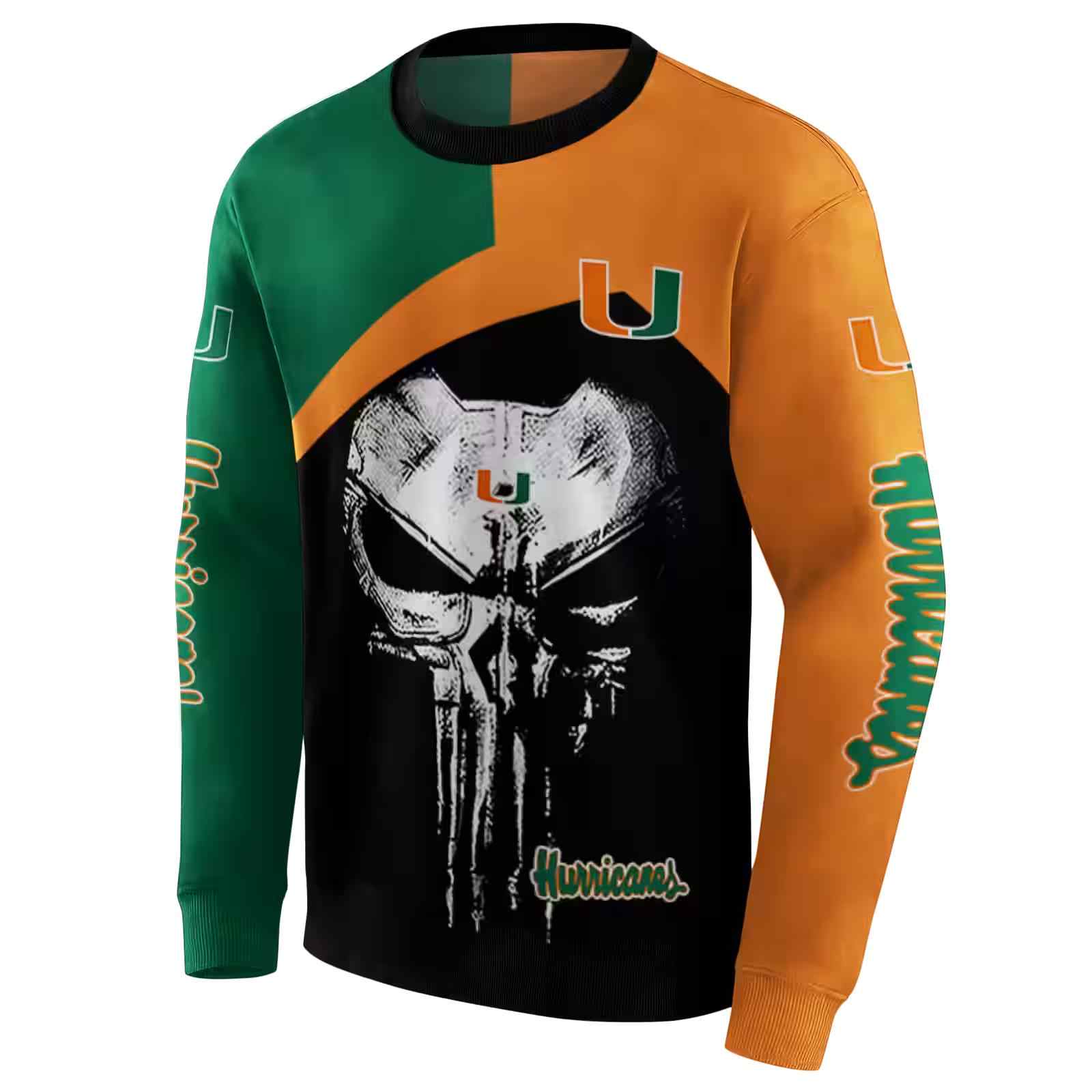 miami hurricanes skull punisher green black hoodie new arrival