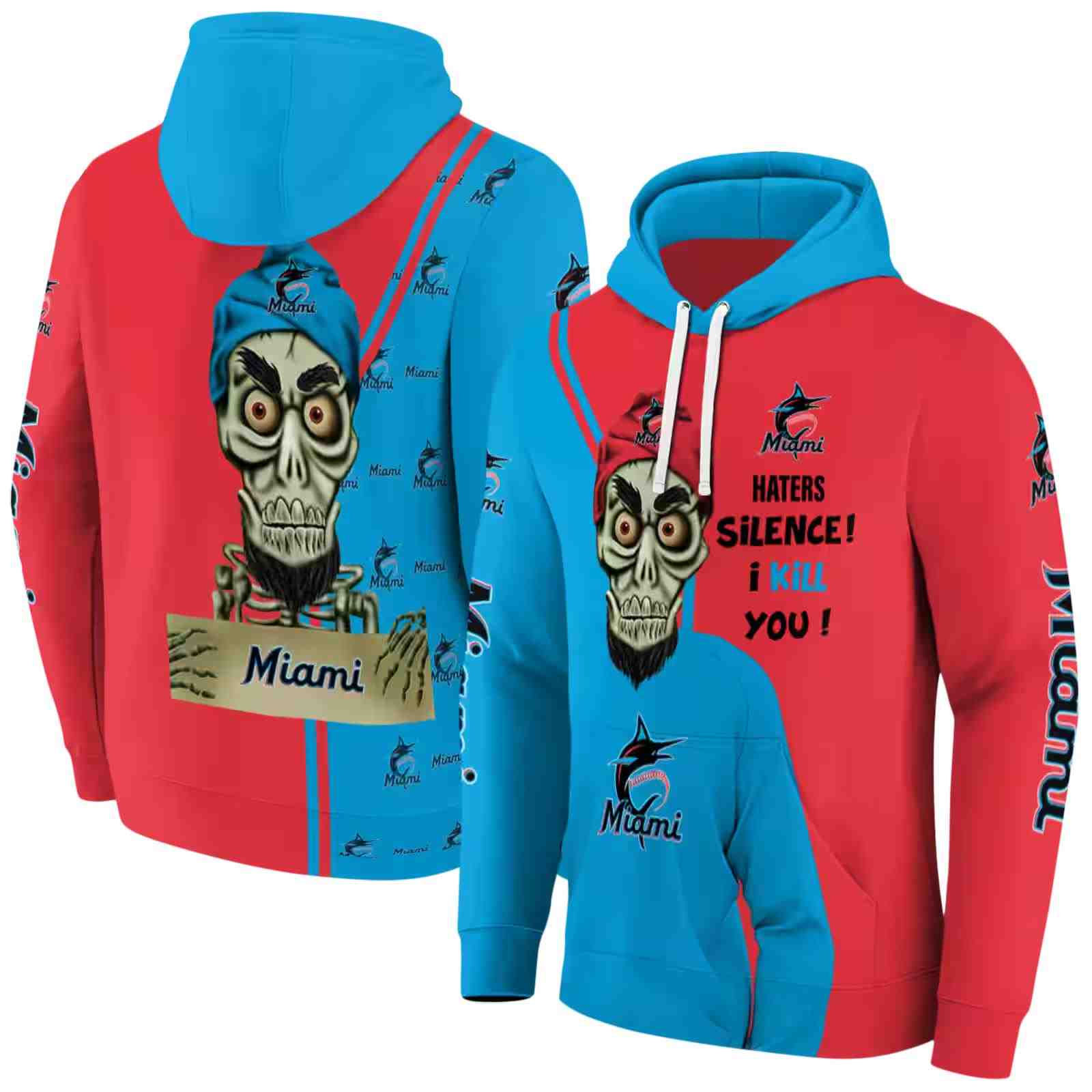 miami marlins achmed skull blue hoodie fashion forward