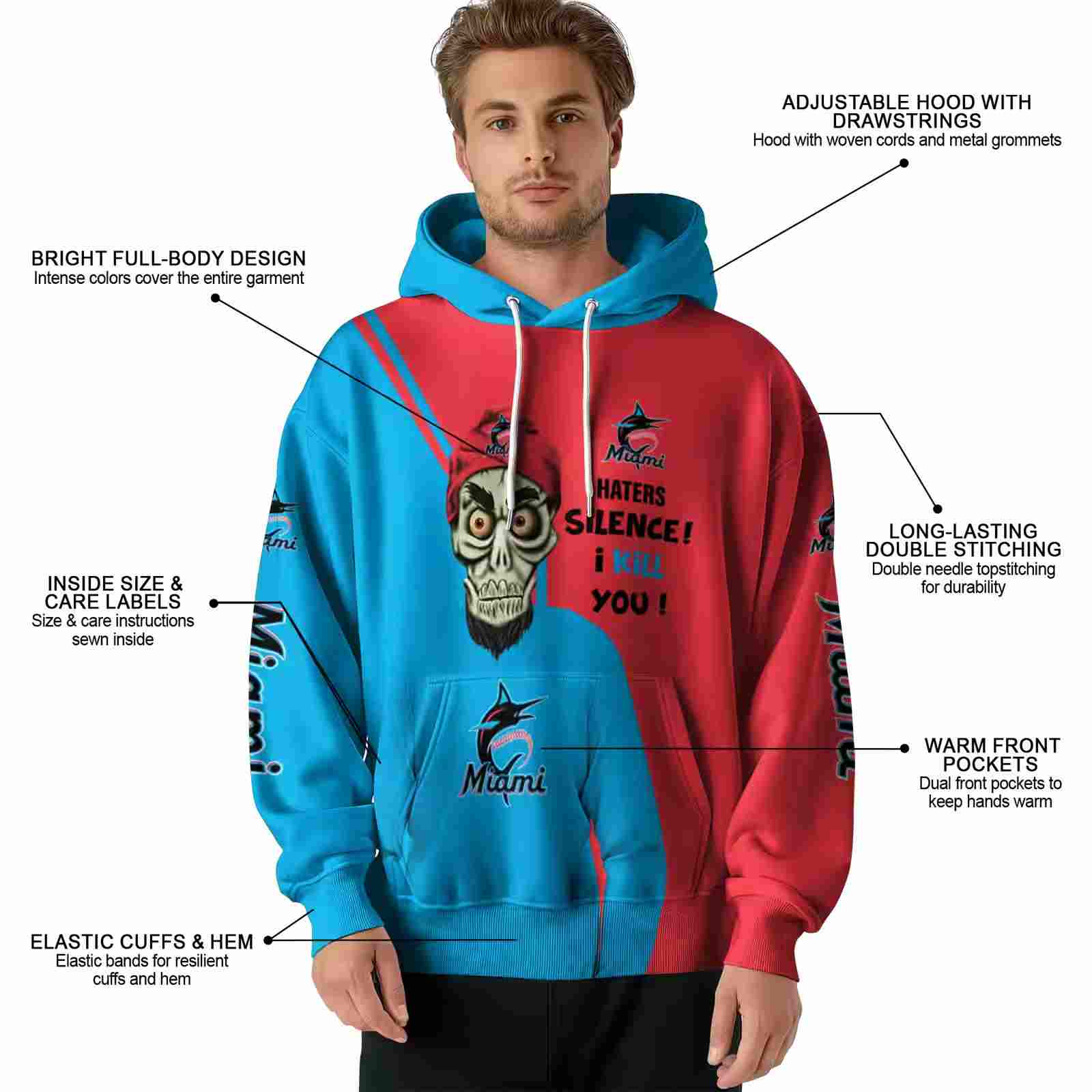 miami marlins achmed skull blue hoodie latest model