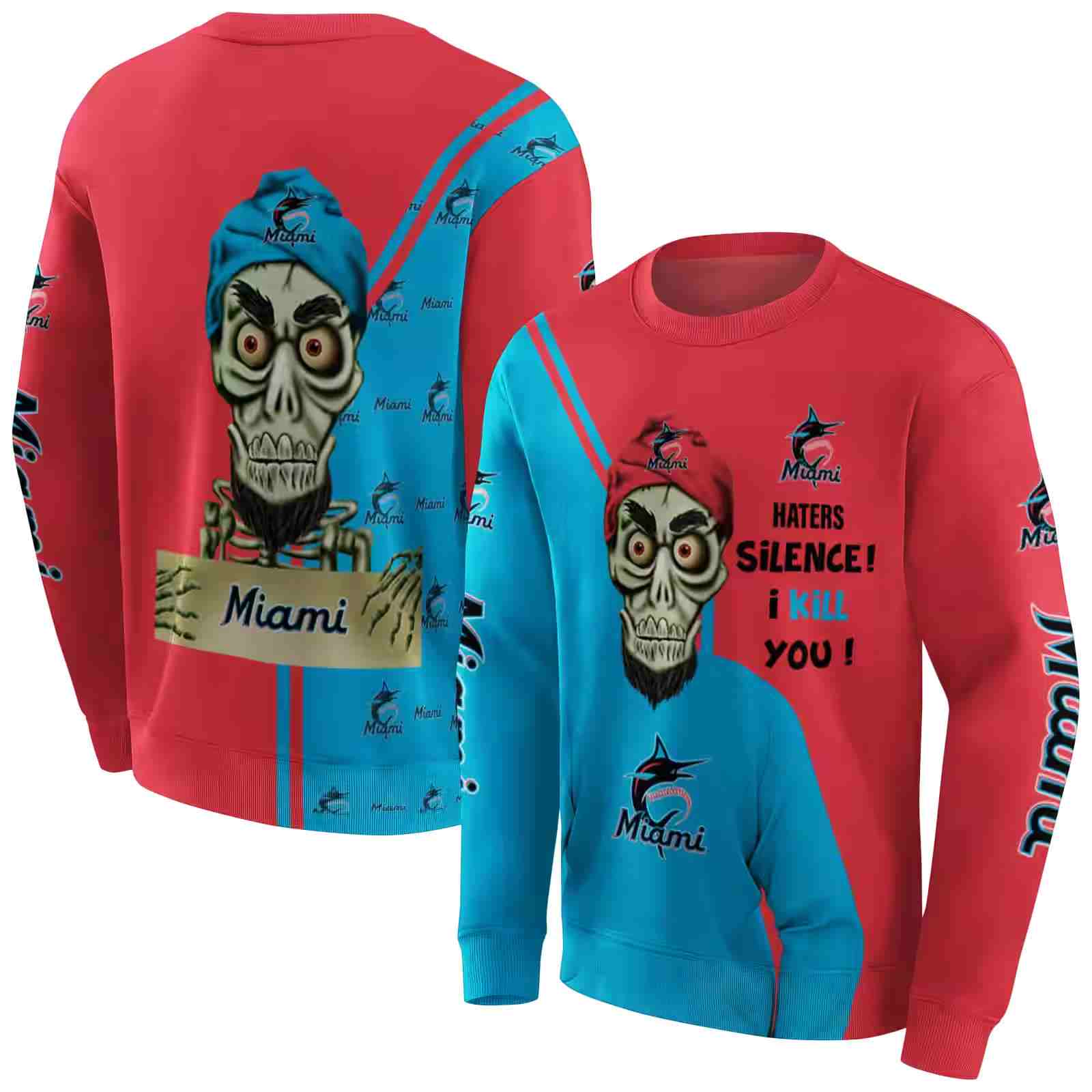 miami marlins achmed skull blue hoodie premium grade