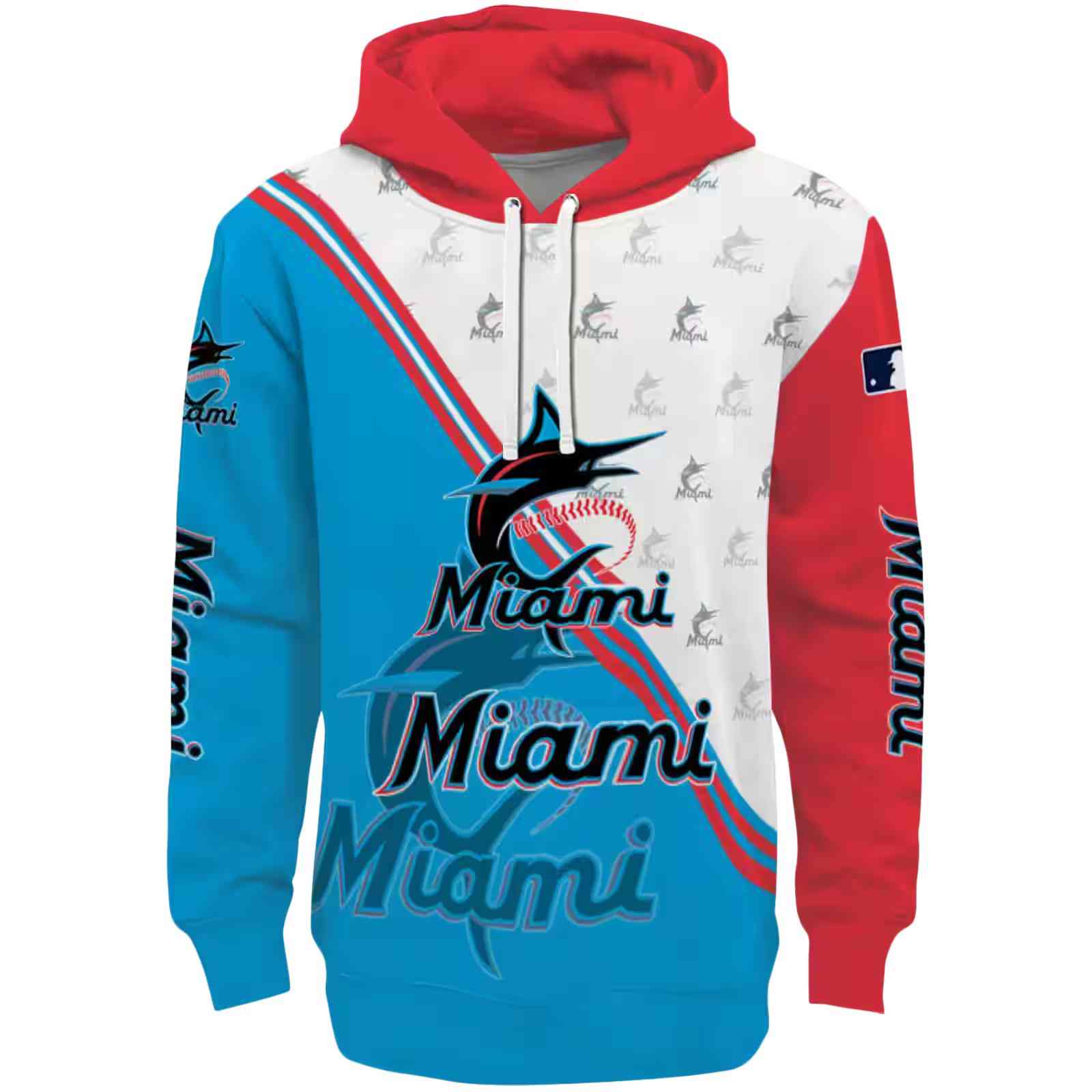 Miami Marlins Diagonal Stripe Blue White Hoodie