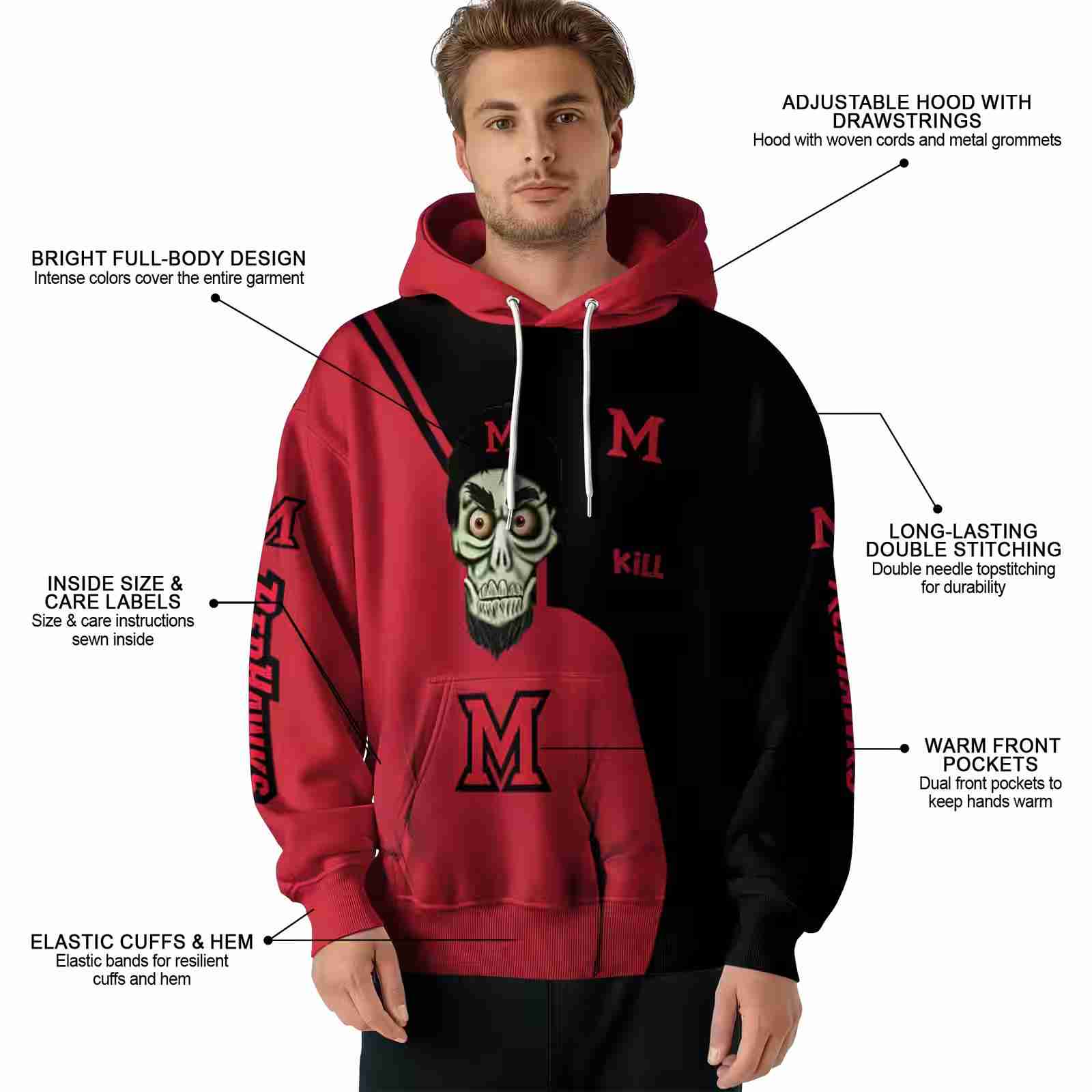 miami redhawks achmed skull red hoodie latest model