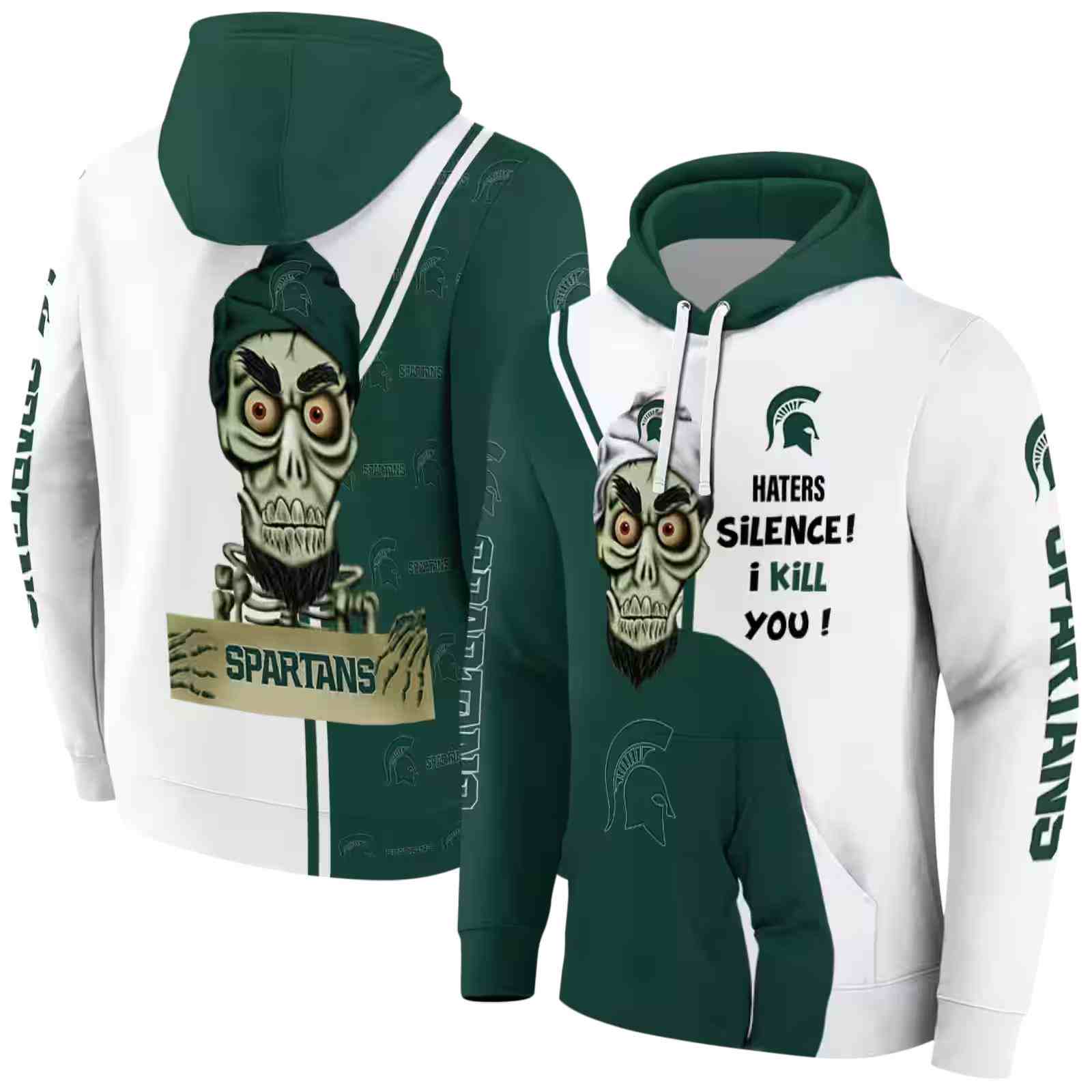 michigan state spartans achmed skull green hoodie fashion forward