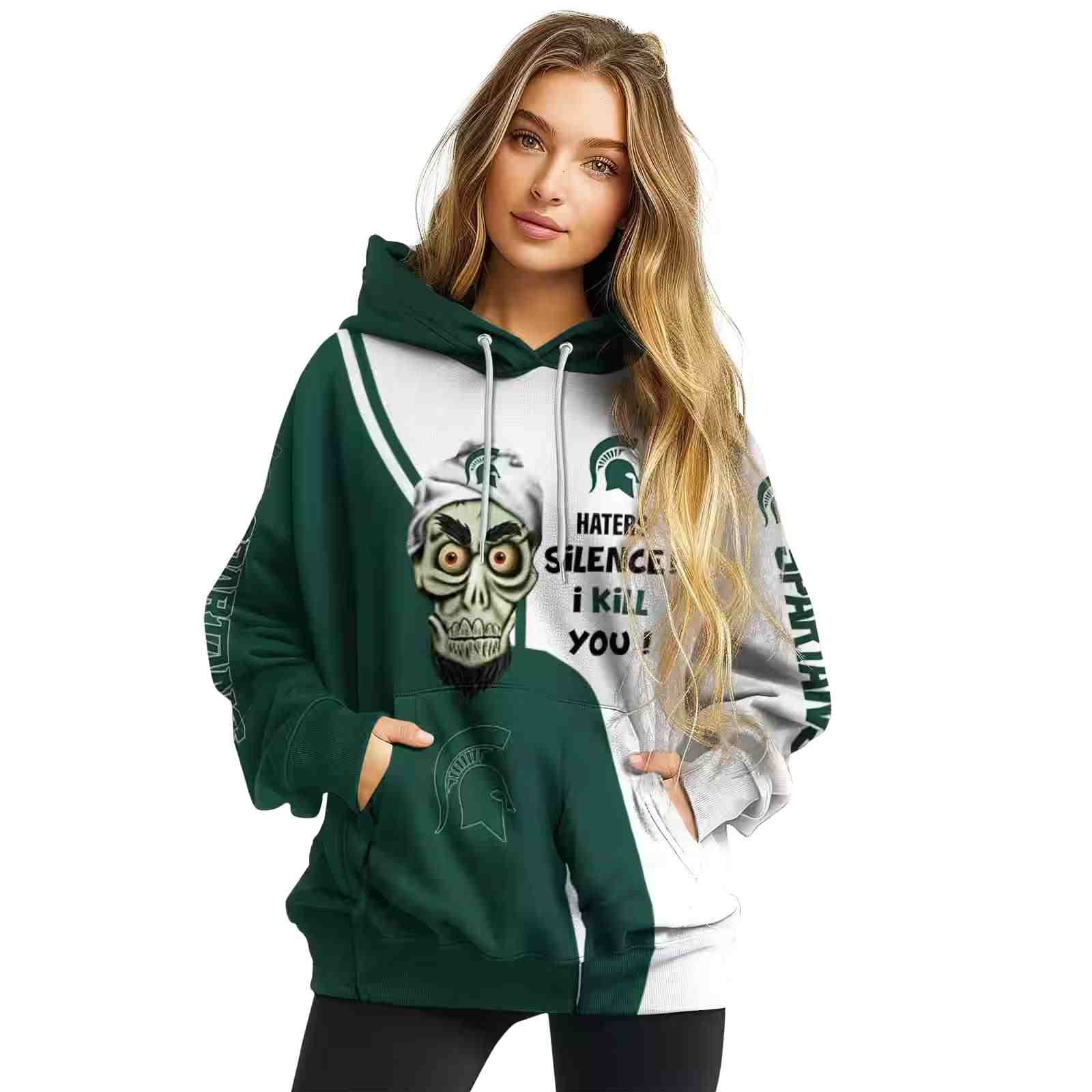 michigan state spartans achmed skull green hoodie high quality