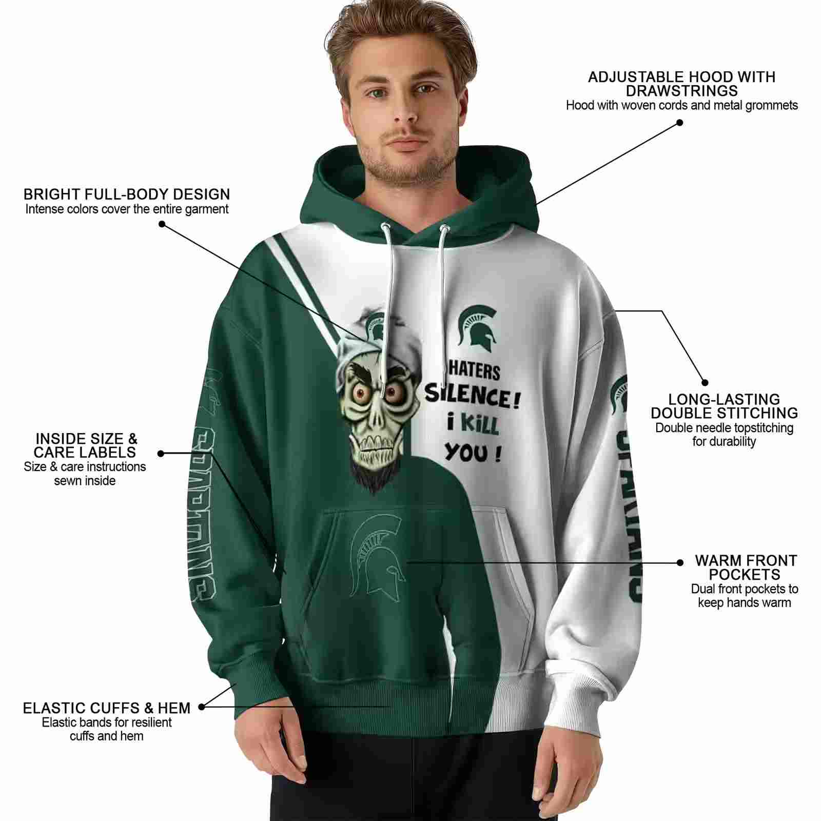 michigan state spartans achmed skull green hoodie latest model