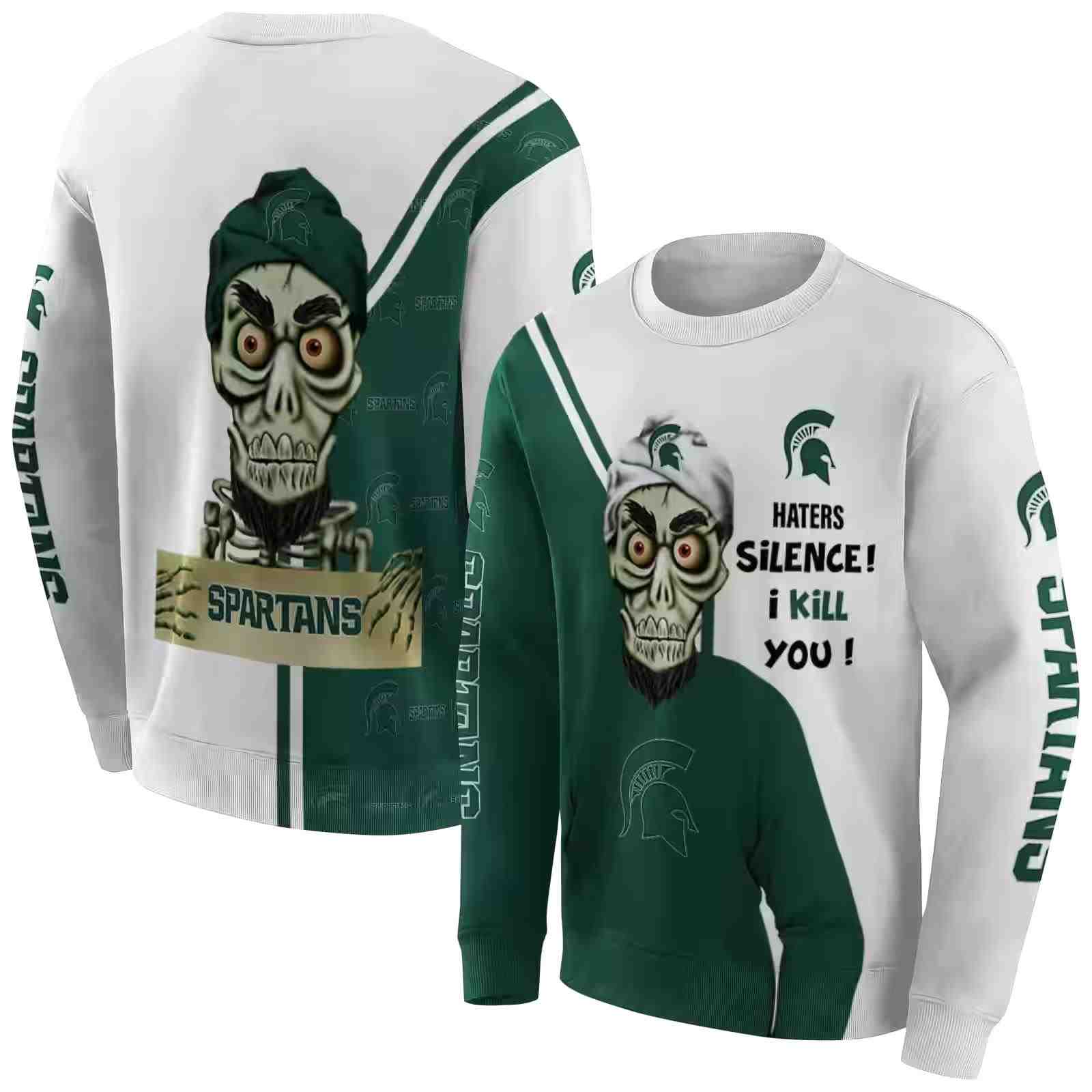 michigan state spartans achmed skull green hoodie premium grade