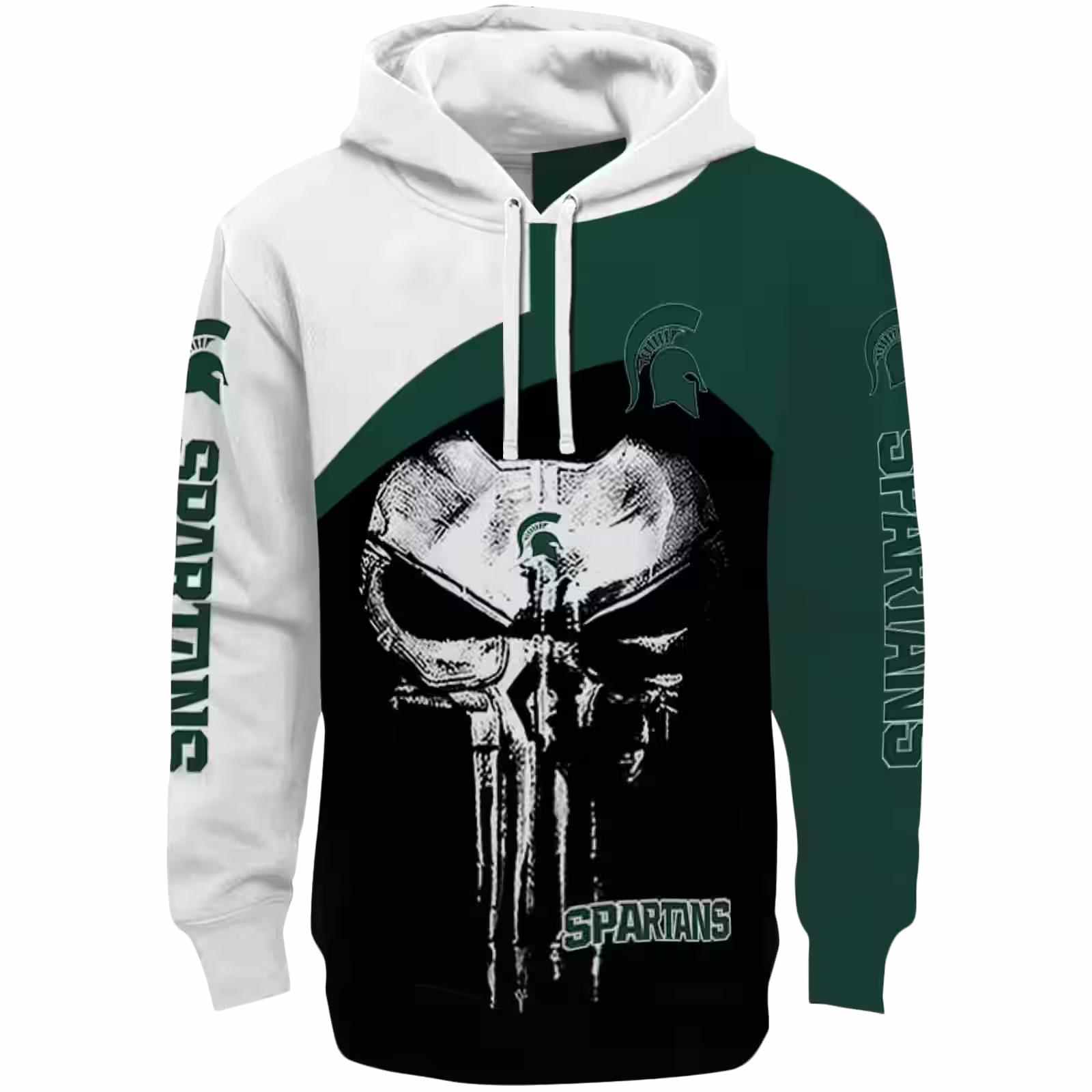 Michigan State Spartans Skull Punisher White Black Hoodie