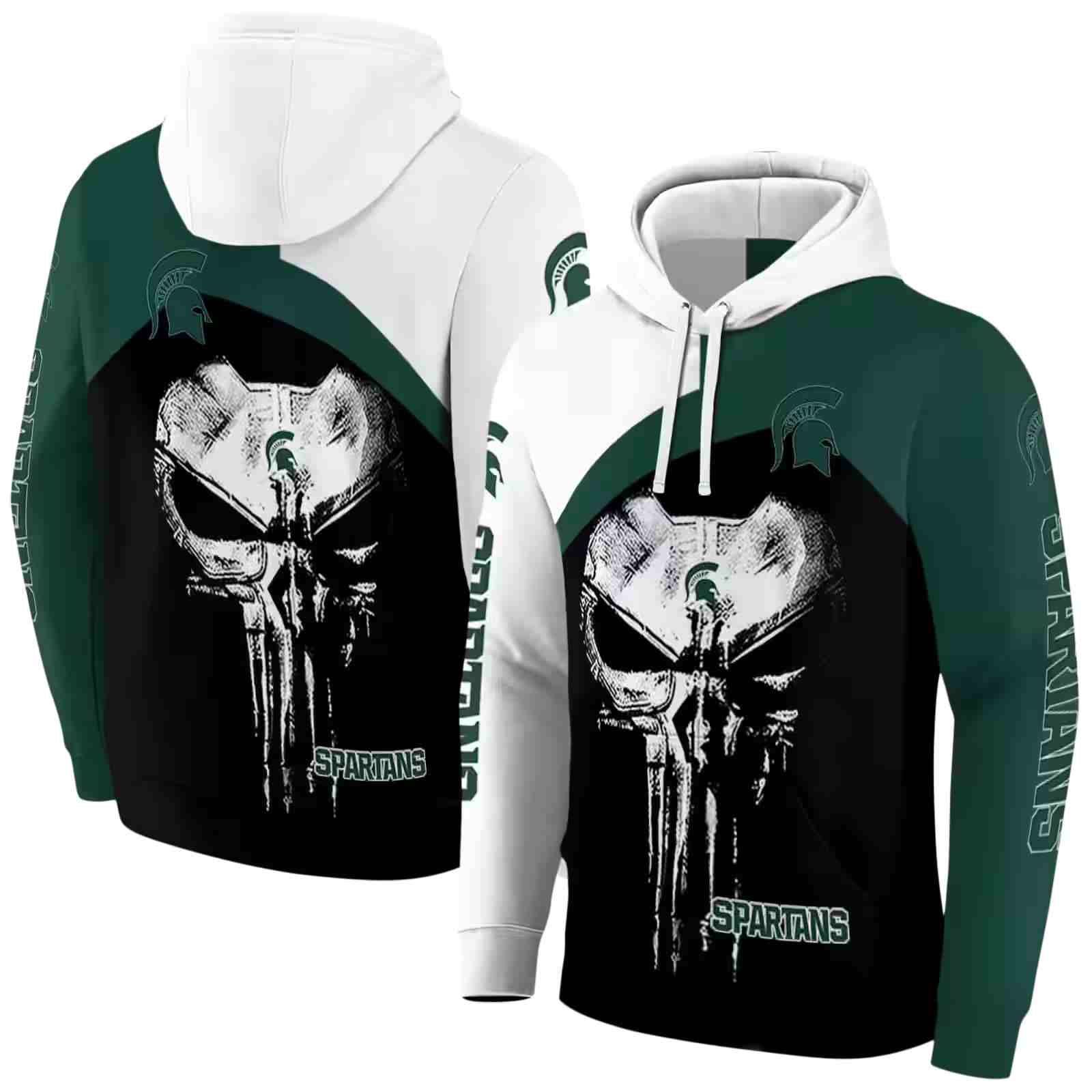 michigan state spartans skull punisher white black hoodie fashion forward