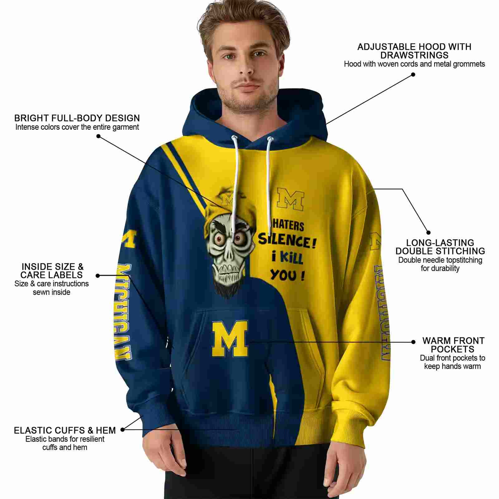 michigan wolverines achmed skull blue hoodie latest model