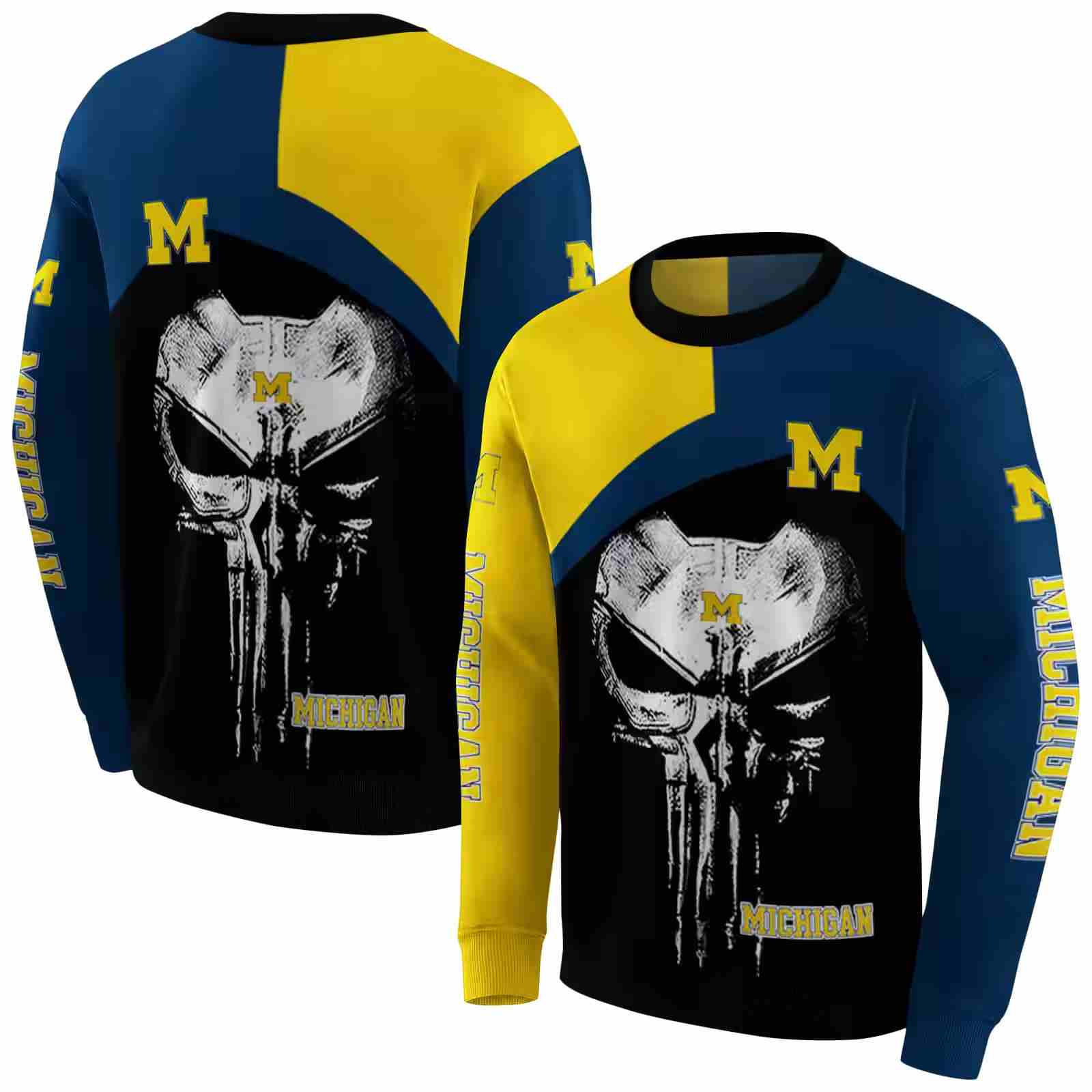 michigan wolverines skull punisher maize black hoodie premium grade