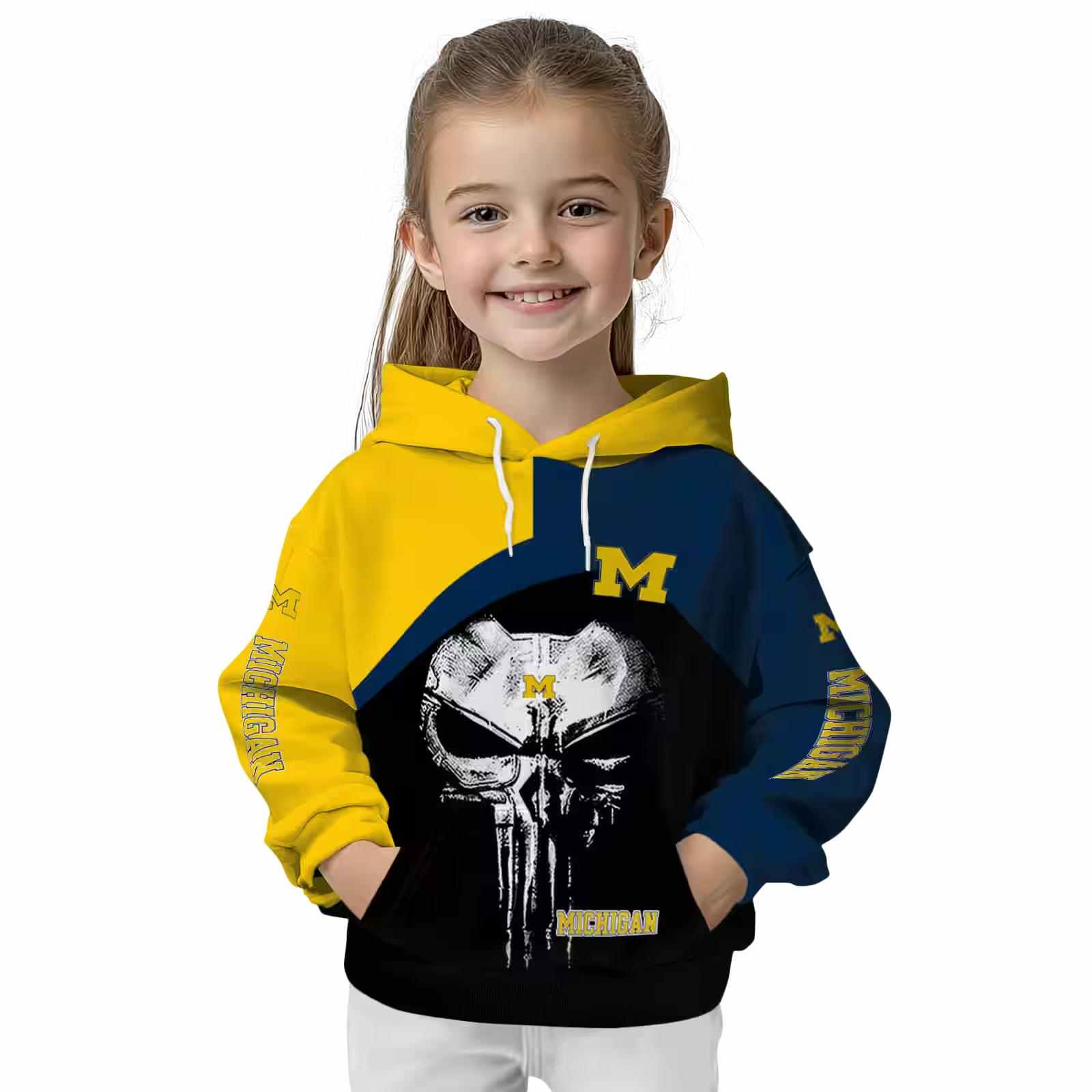 michigan wolverines skull punisher maize black hoodie top rated