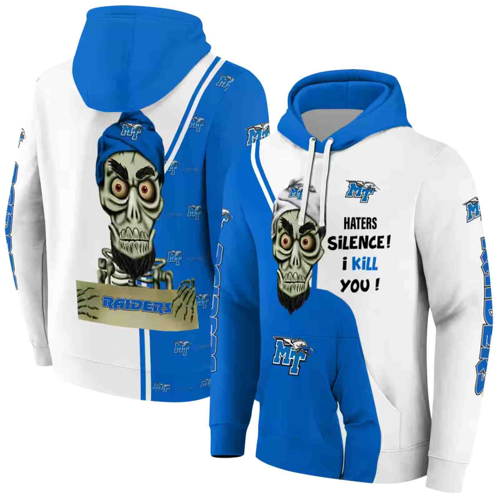 middle tennessee blue raiders achmed skull blue hoodie fashion forward