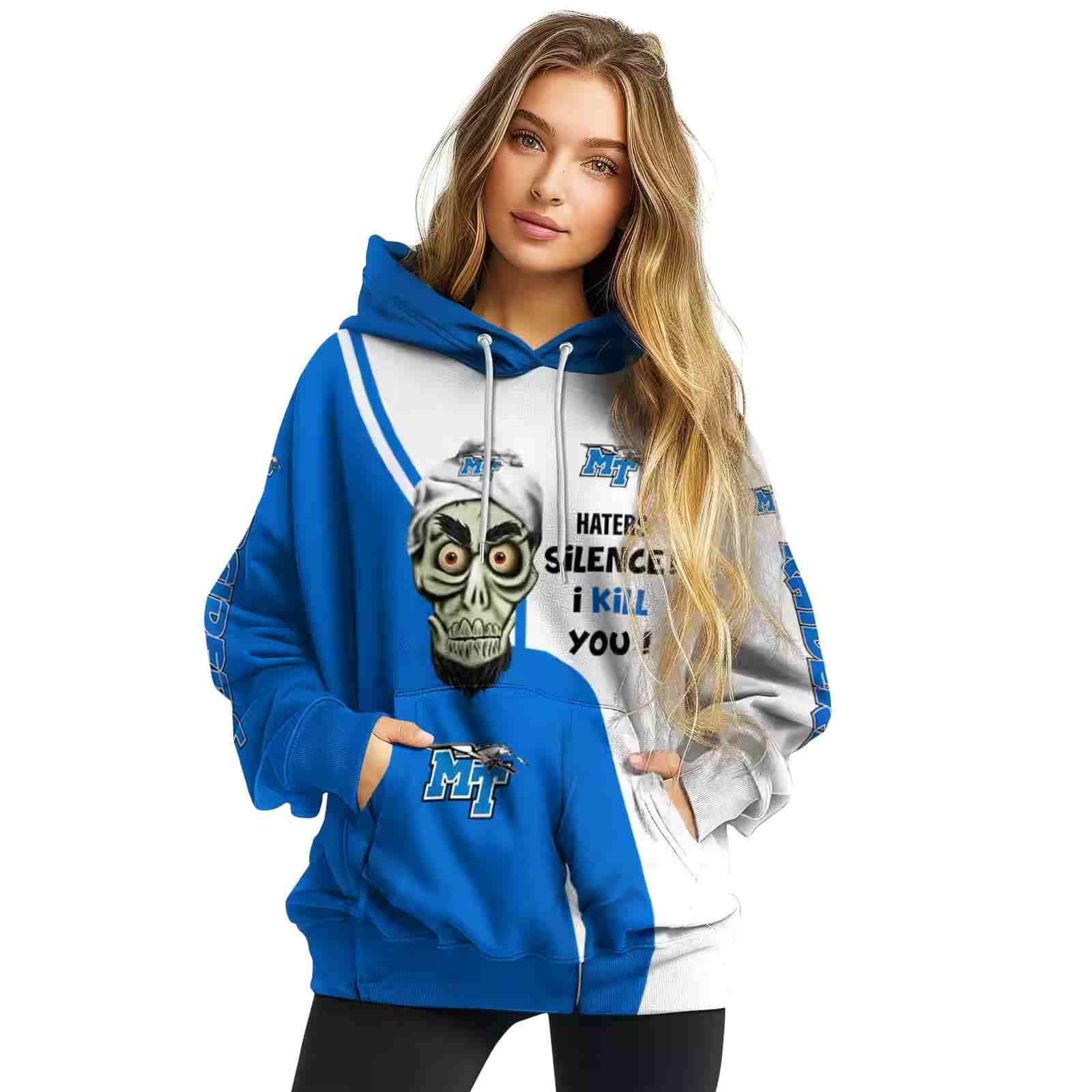 middle tennessee blue raiders achmed skull blue hoodie high quality