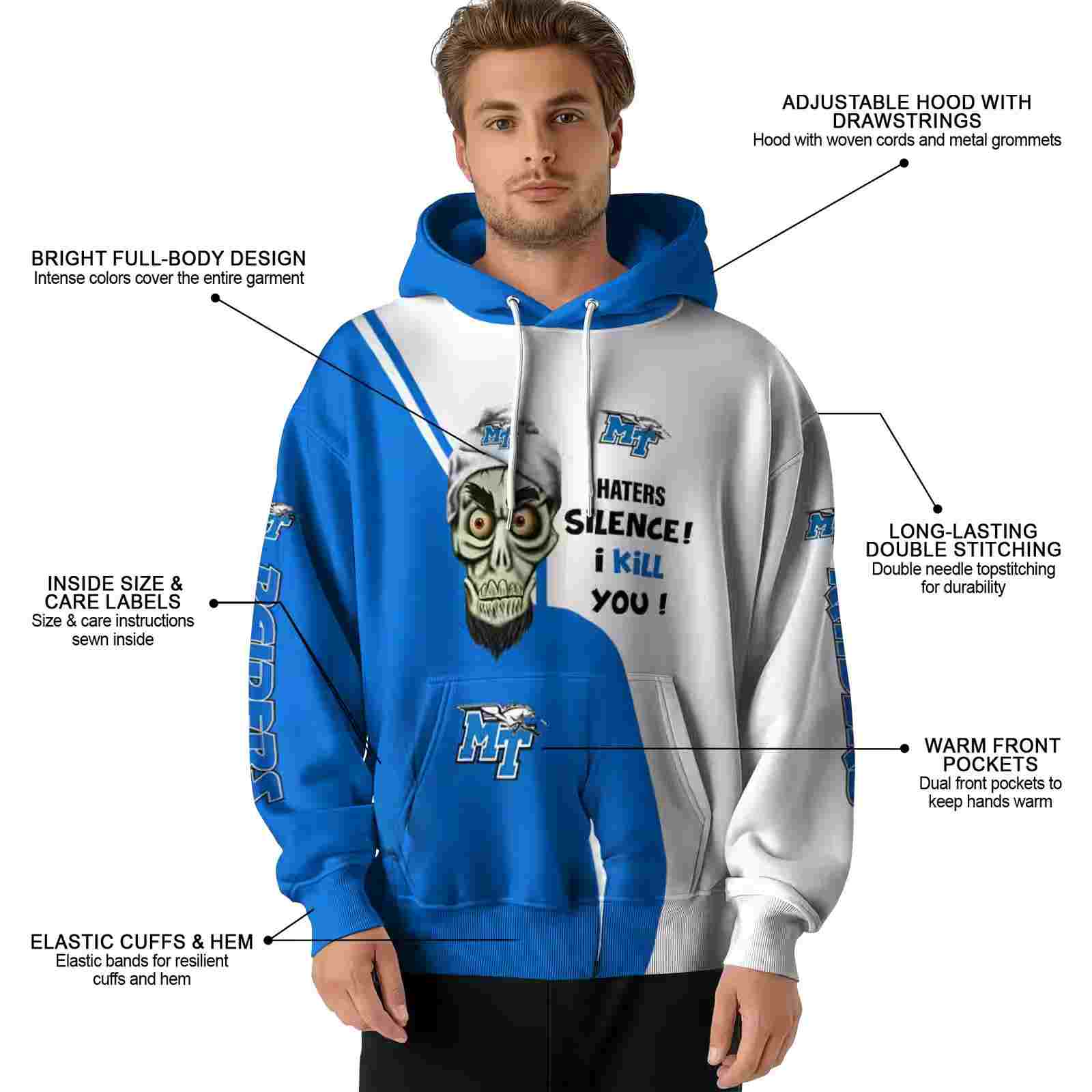 middle tennessee blue raiders achmed skull blue hoodie latest model