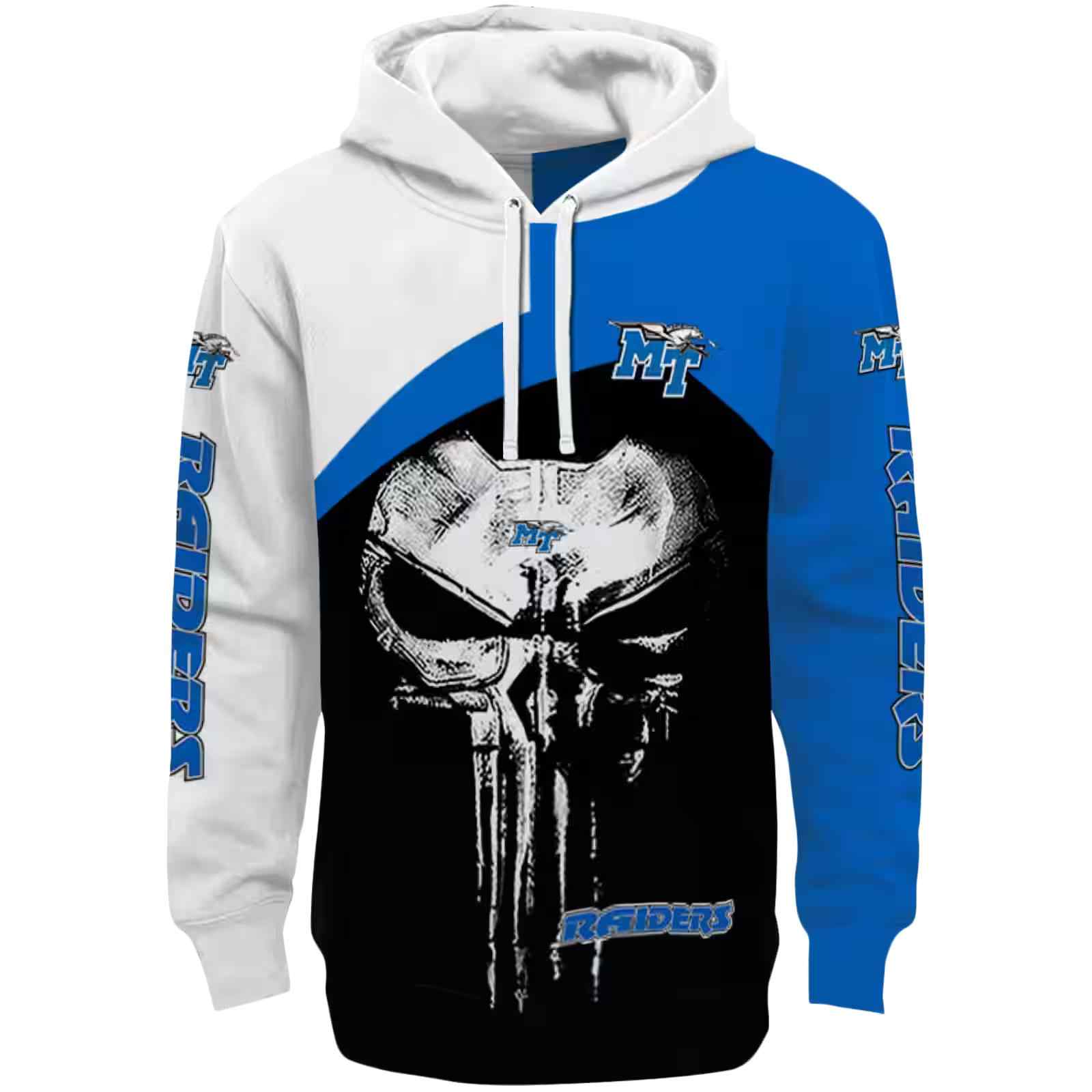 Middle Tennessee Blue Raiders Skull Punisher White Black Hoodie