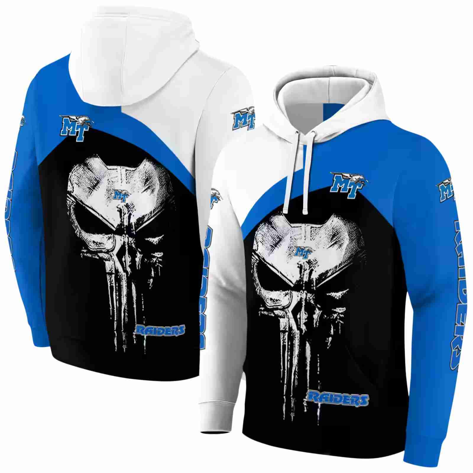 middle tennessee blue raiders skull punisher white black hoodie fashion forward