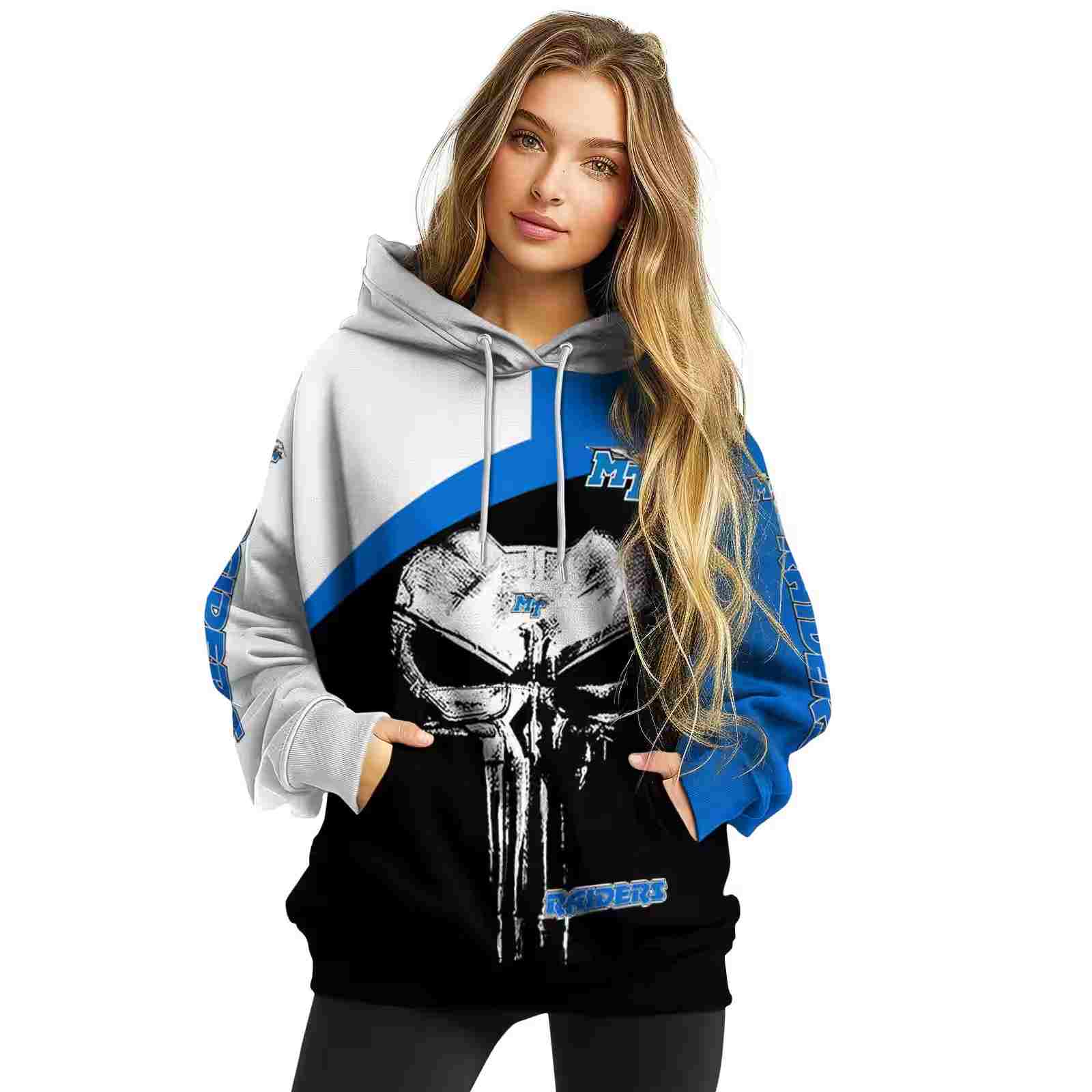 middle tennessee blue raiders skull punisher white black hoodie high quality