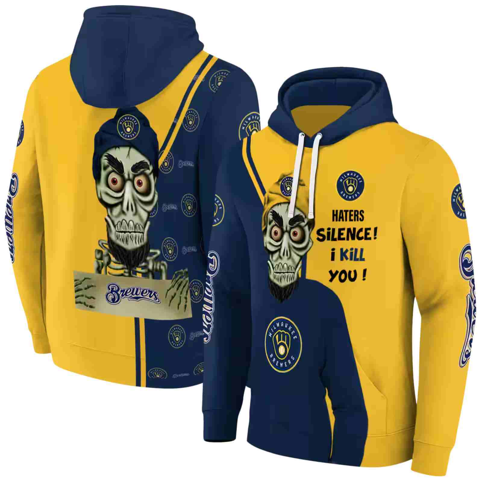 milwaukee brewers achmed skull navy blue hoodie fashion forward