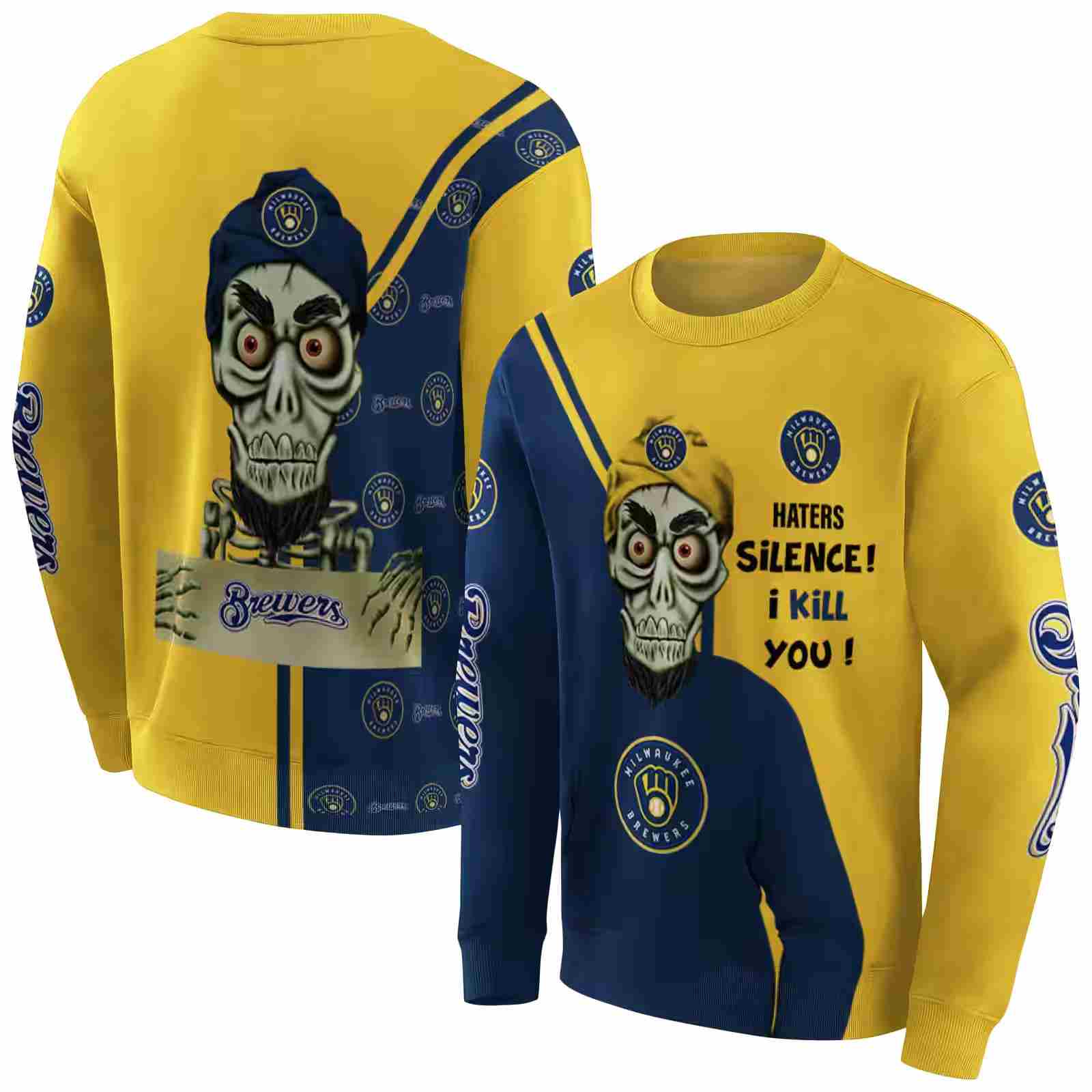 milwaukee brewers achmed skull navy blue hoodie premium grade