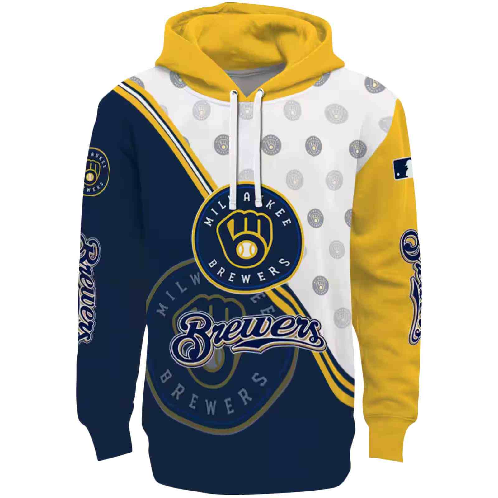 Milwaukee Brewers Diagonal Stripe Navy Blue White Hoodie